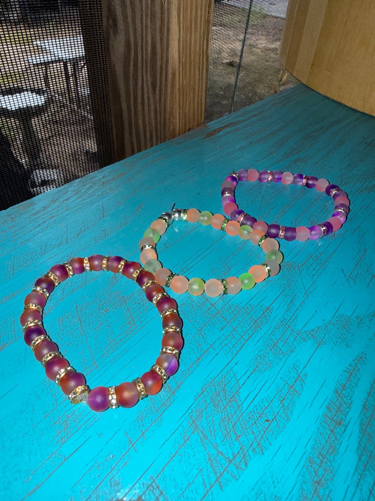 3 8 mm Glow in the dark glass bead bracelet combo assorted colors stretchy