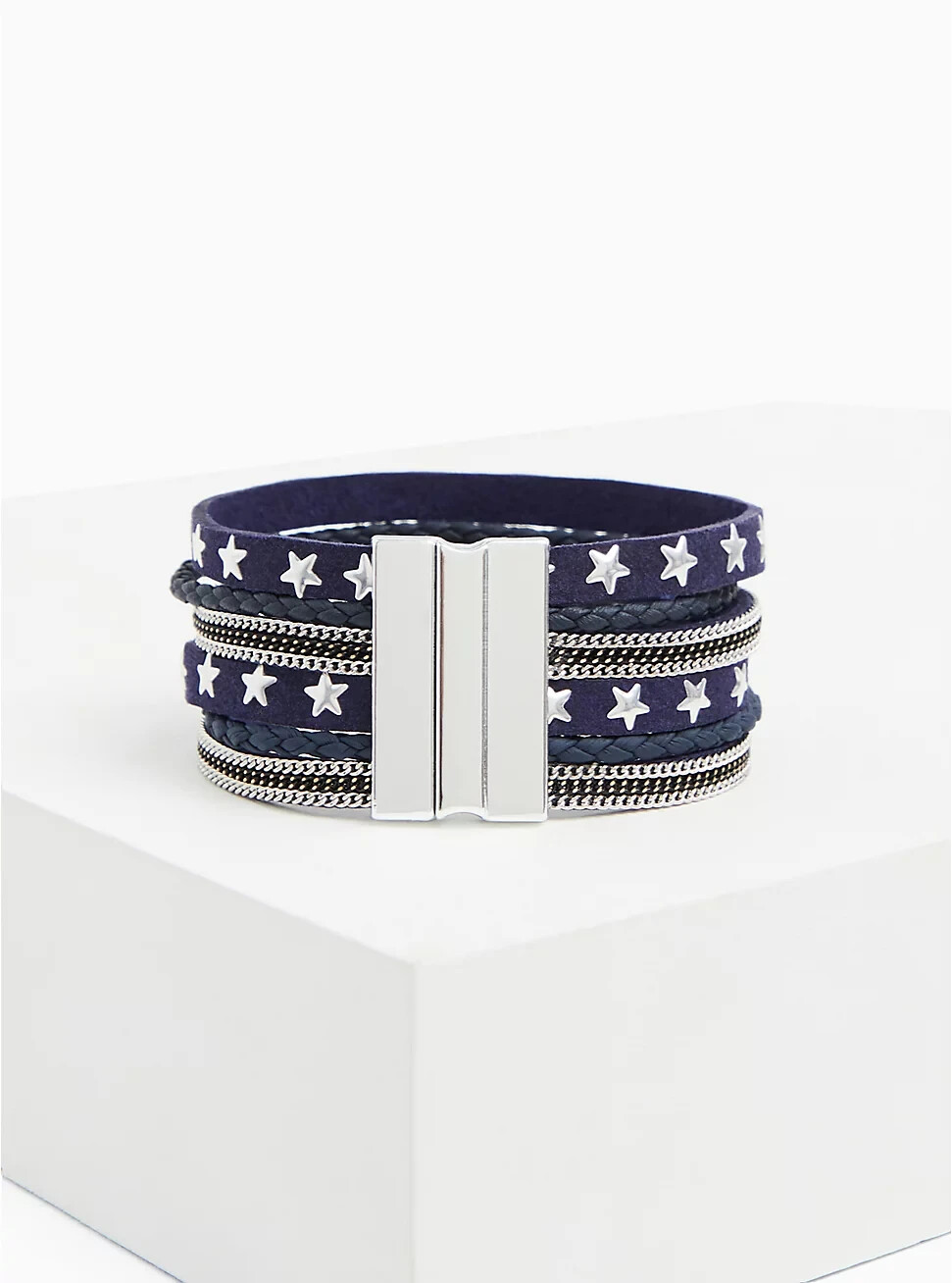 Torrid Star & Feather Magnetic Bracelet Navy & Silver Tone 3/4 #32012E