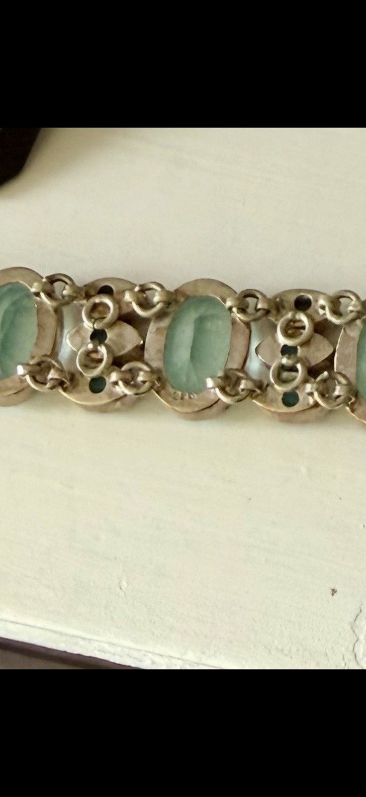 VINTAGE La Quinta Artisan Sterling Silver Blue Topaz Statement Link Bracelet 8″