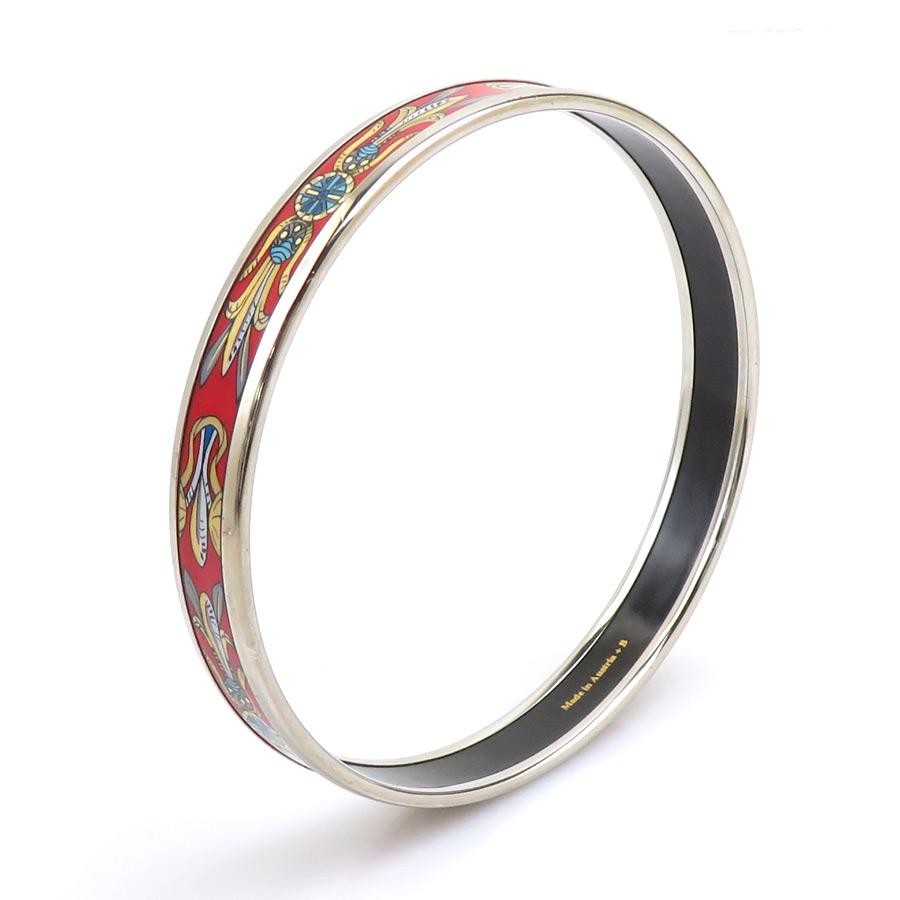 HERMES Bangle Bracelet Enamel Metal/Enamel Silver/Red/Multicoloured