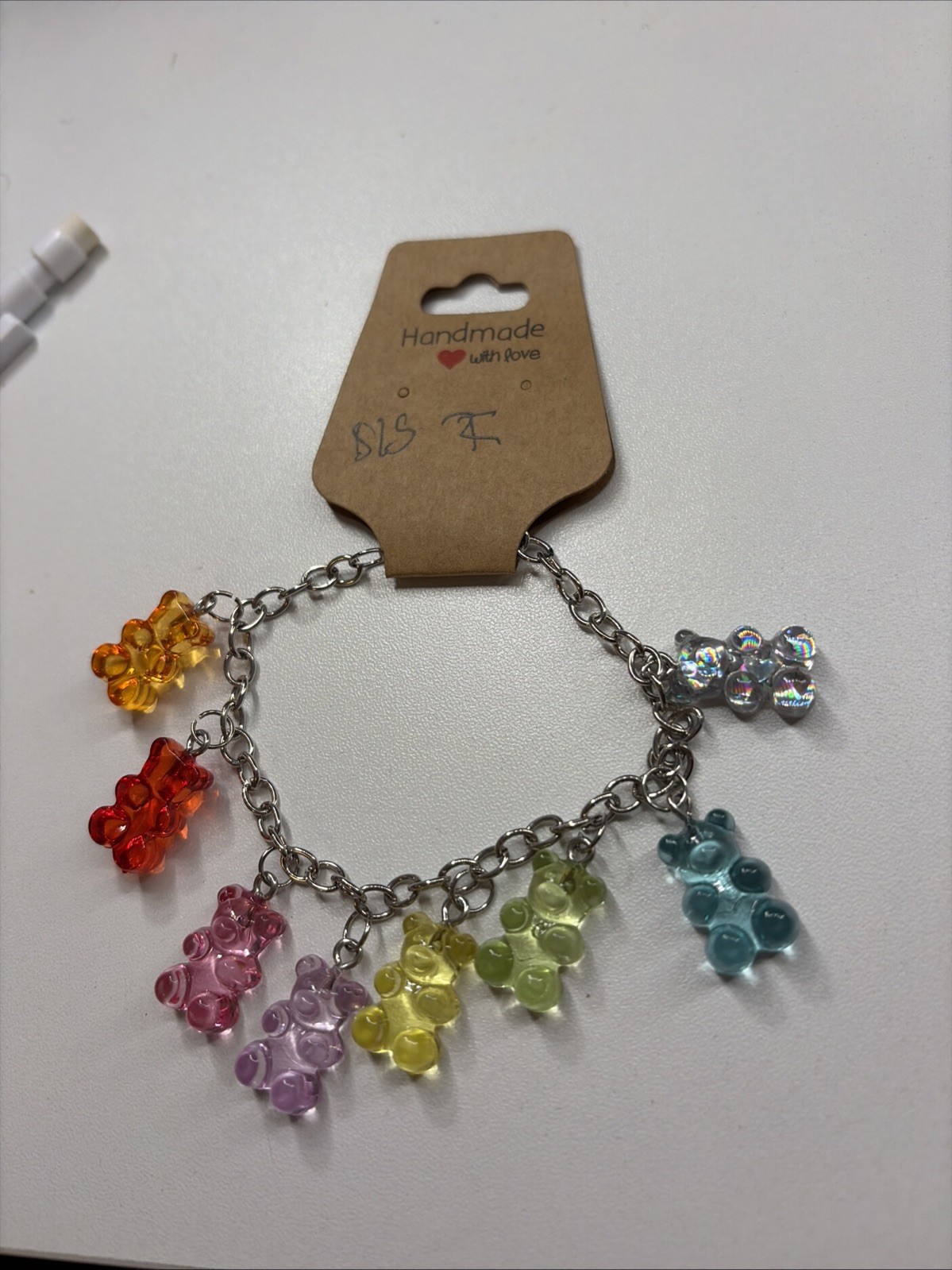 Dangly gummy Bear Multicolor Charm Bracelet Silver Chain