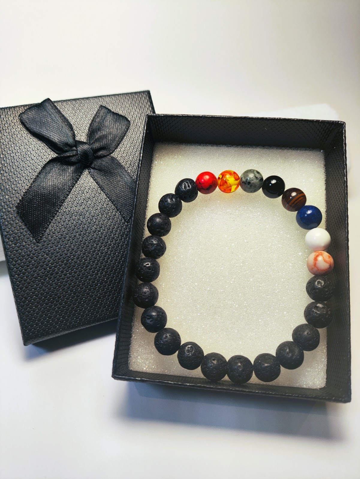 Pulseira Chakra de Pedra Vulcânica Natural | Pulseira de Meditação e Equilíbrio
