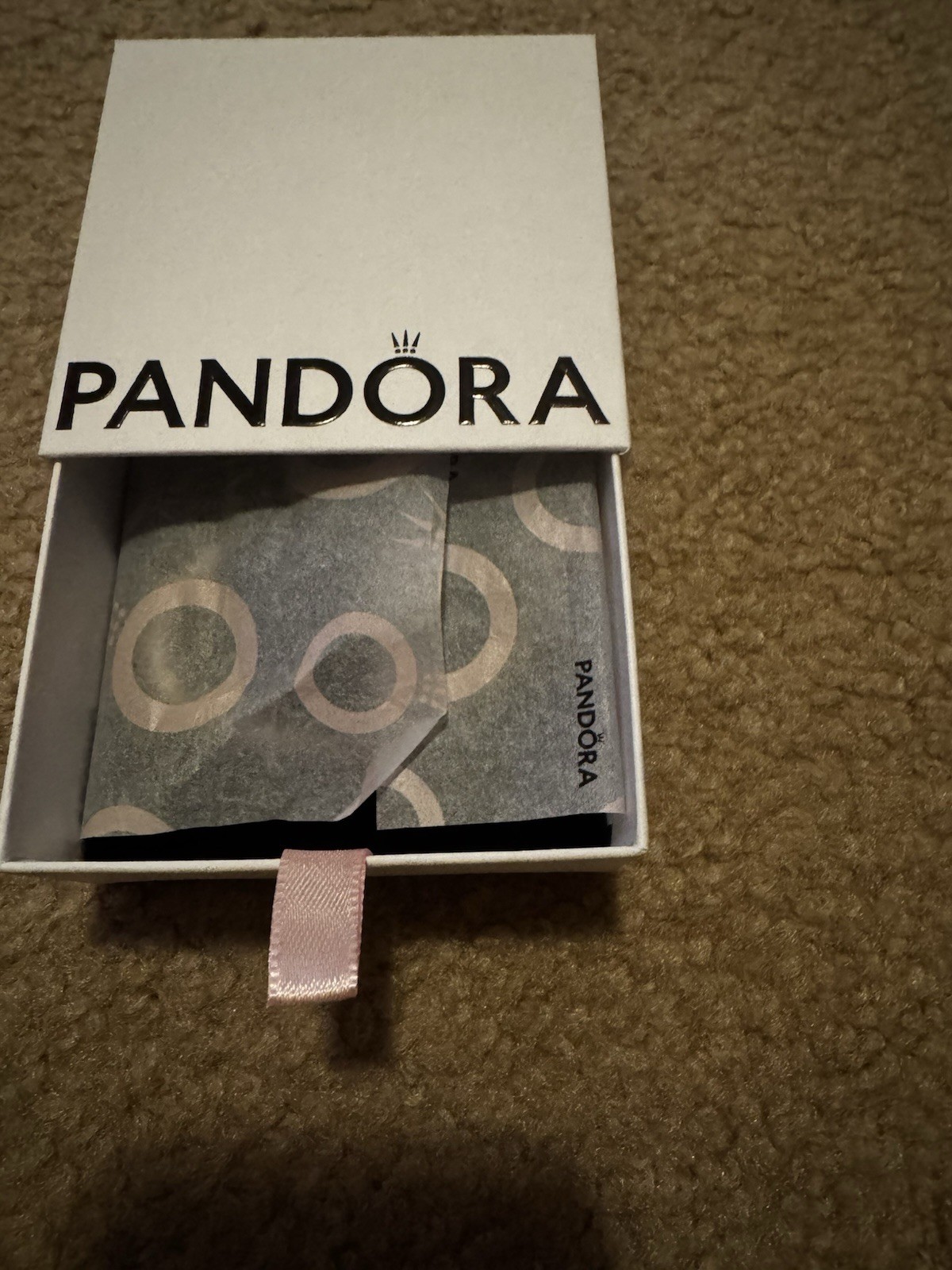 PANDORA Silver Snake Chain Charm Bracelet Round Barrel Clasp w/ Box & Pouch