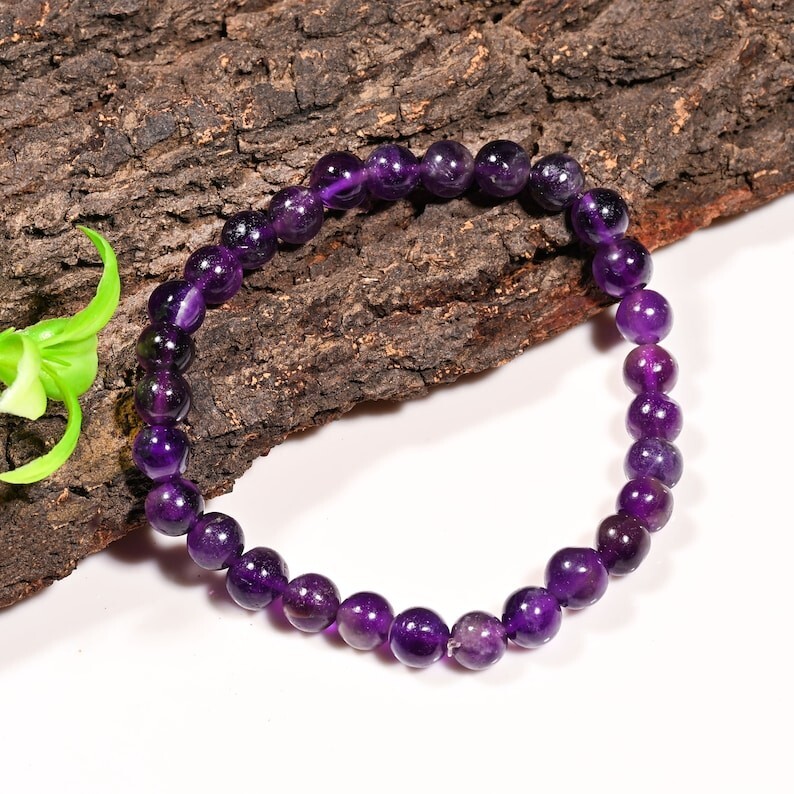 A++ Beautiful Amethyst Smooth Round Gemstone Beaded Protection Bracelets 6-8”