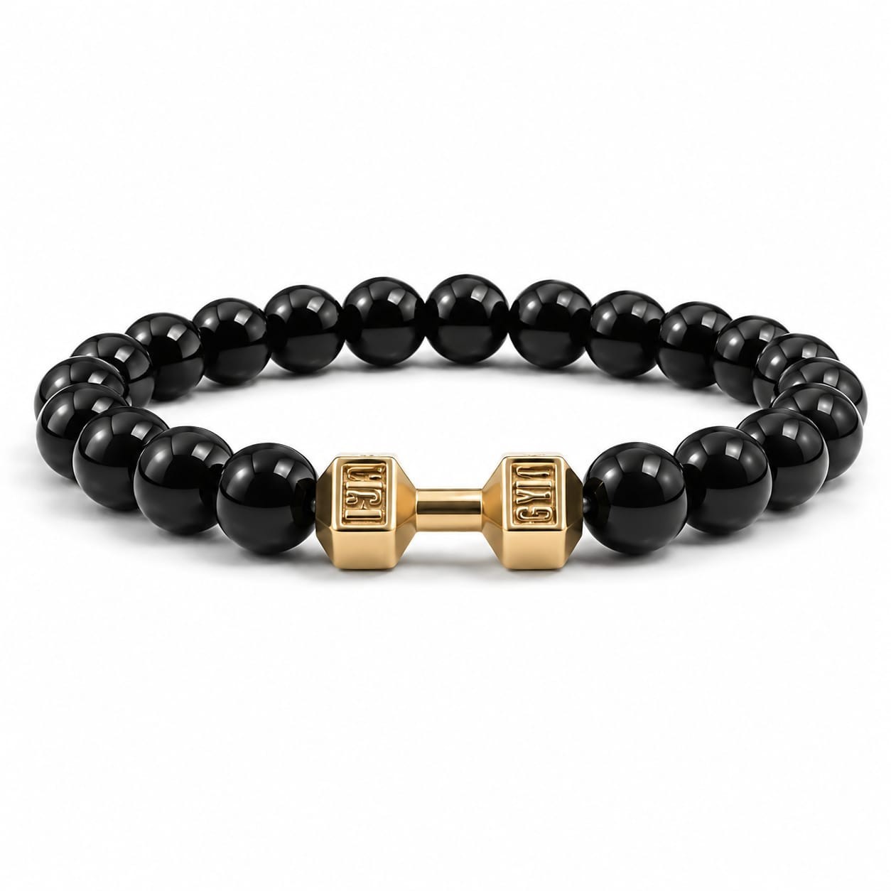 Black Onyx Dumbbell Beaded Bracelet Gym Fitness Charm Bracelet Gift Unisex