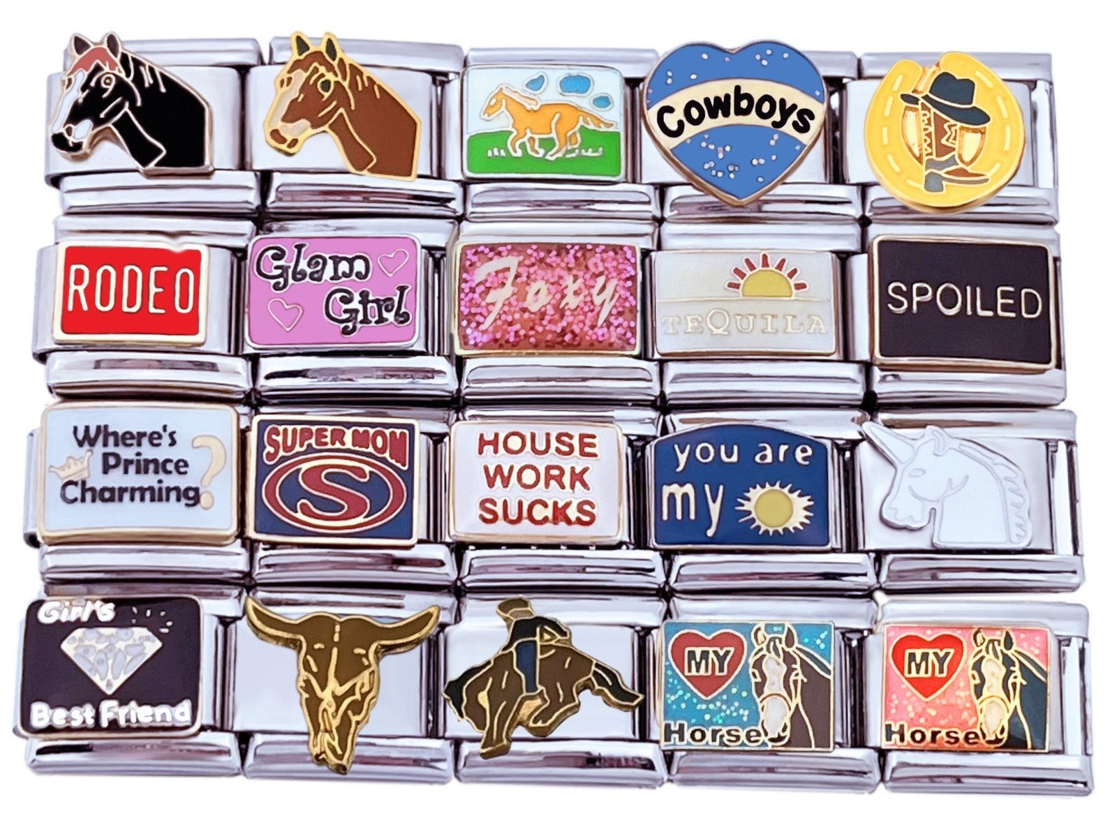 9mm Italian Charms Cowboy Assorted Words And Sayings Horses Rodeo (Col #4)