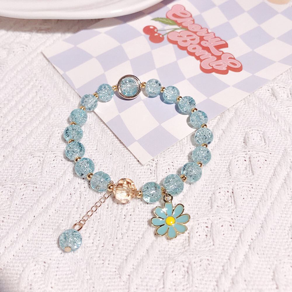 Women Beads Bracelet Daisy Pendant Chain Colorful Crystal Wristband Sweet Gift