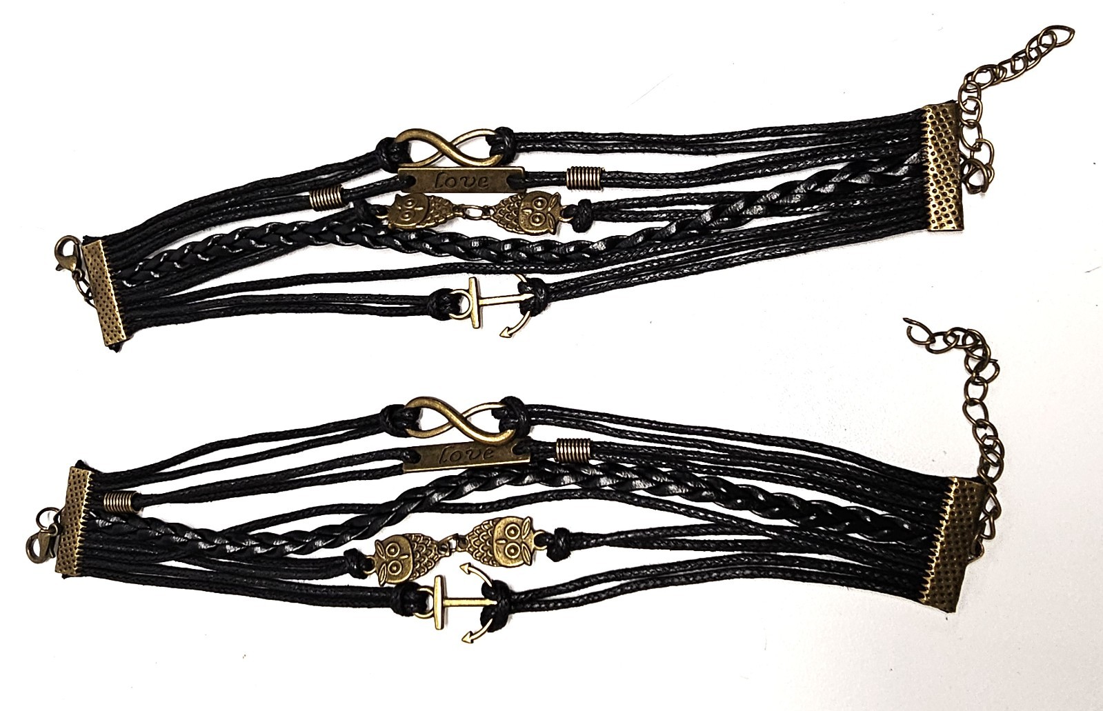 Faux Leather Charm Bracelets, Lot of Four, Inspiration Strand Braided Wraps