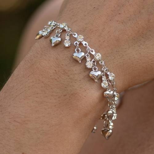 Boho 925 Silver Plated Heart Bracelet for Women | Cubic Zirconia Minimalist