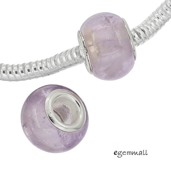 1PC Sterling Silver Lavender Amethyst Charm Bead Fit European Bracelet #94351