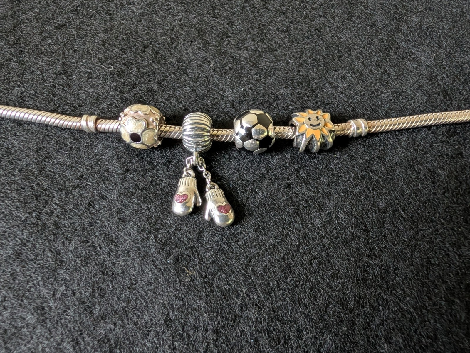 PANDORA Sterling Silver Snake Chain Charm Bracelet With 4 “Season” Themed Charms