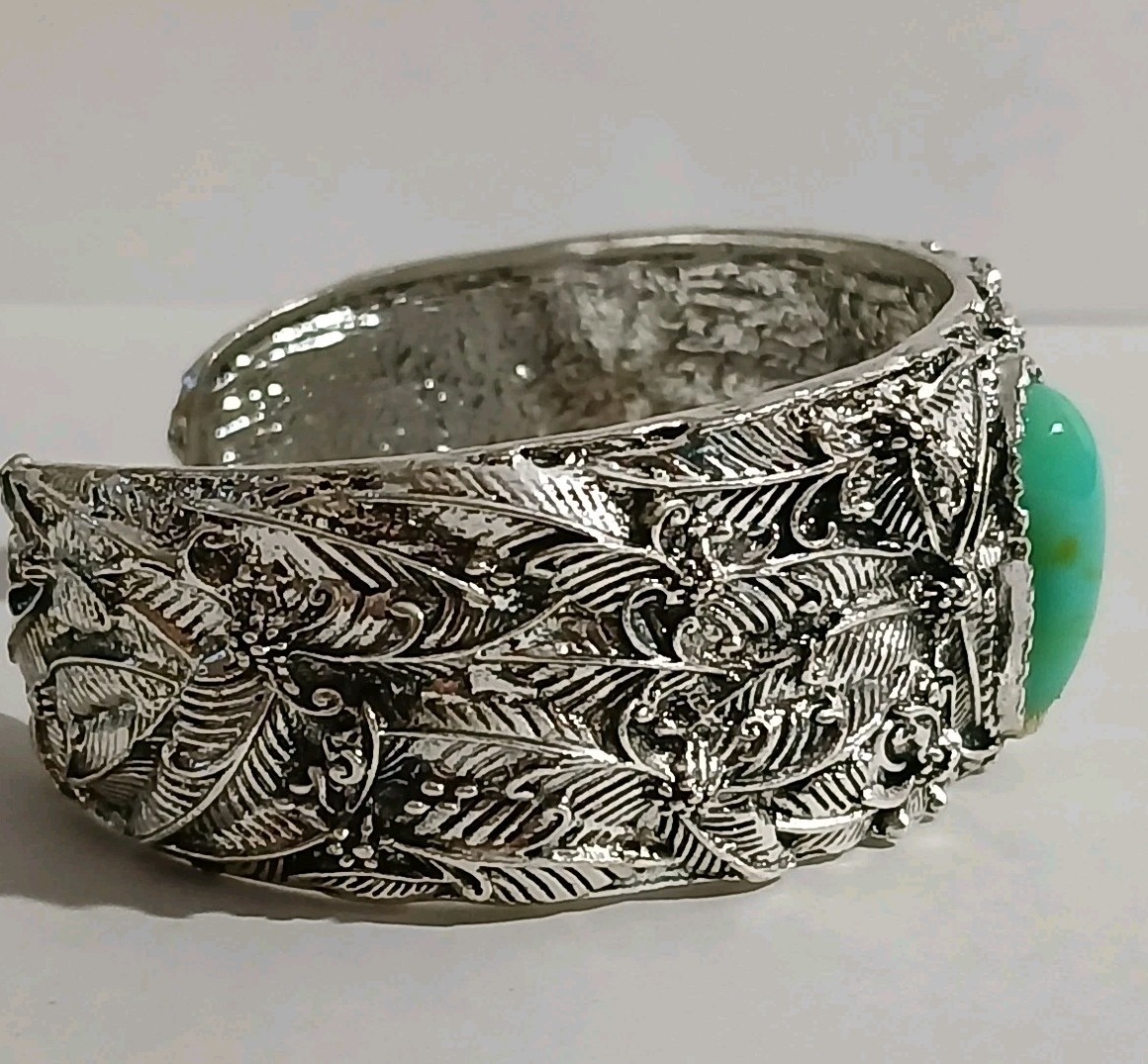 Contemporary Cuff Bracelet Resin Blue Green Bezel Cabochon