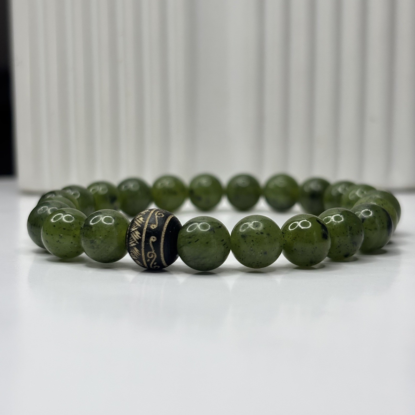 Handmade Natural Gemstone Bracelets Black Onyx Jade White Green Stone Jewel Gift