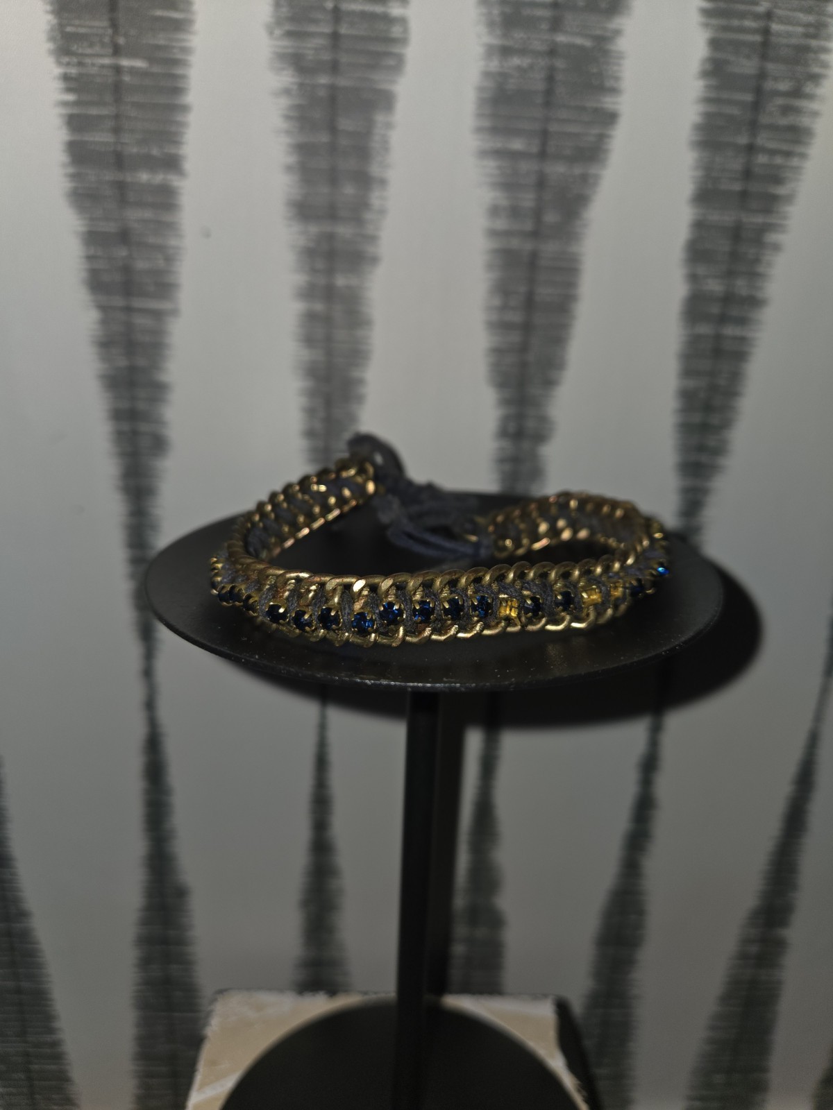 Curb Chain Bolo Bracelet Gold Tone Metal & Blue Cord Adjustable Sizable
