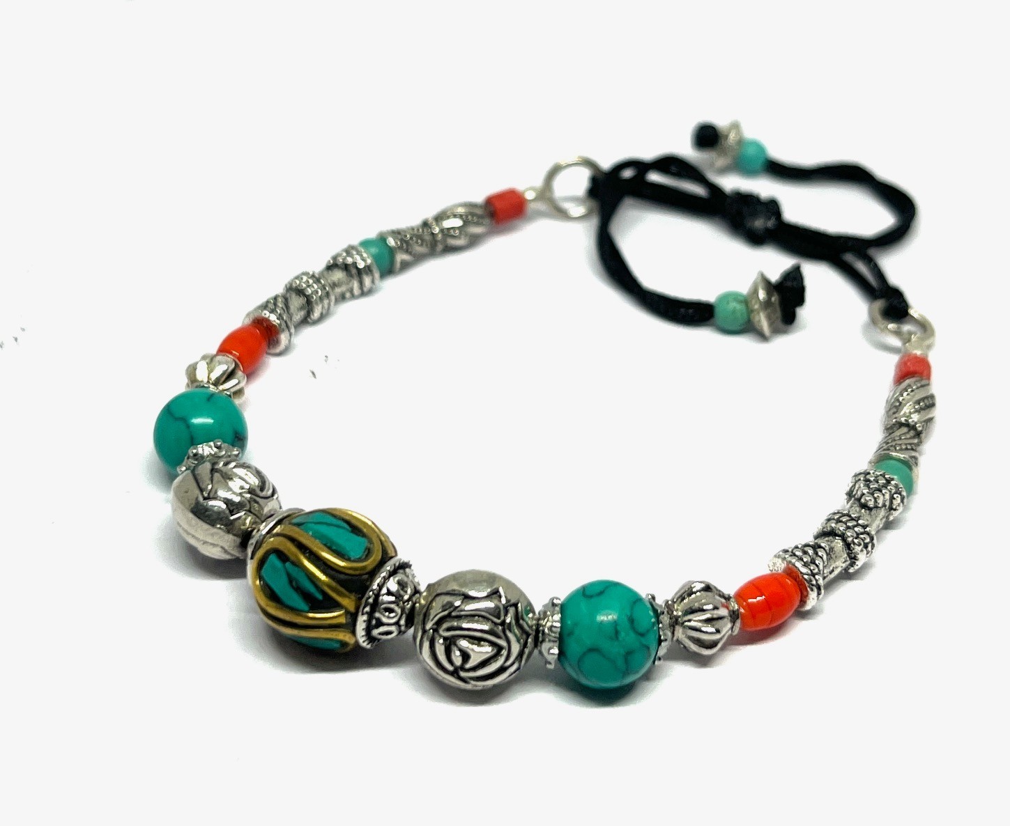Turquoise Coral Tibetan Traditional Handcrafted Bracelet Jewelry, 7.0 Inch Adjs