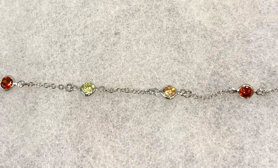 Sterling 1 MM Chain with CZ’s Ankle Bracelet 8 1/2 to 9 1/2 In. – 2.8 Grams