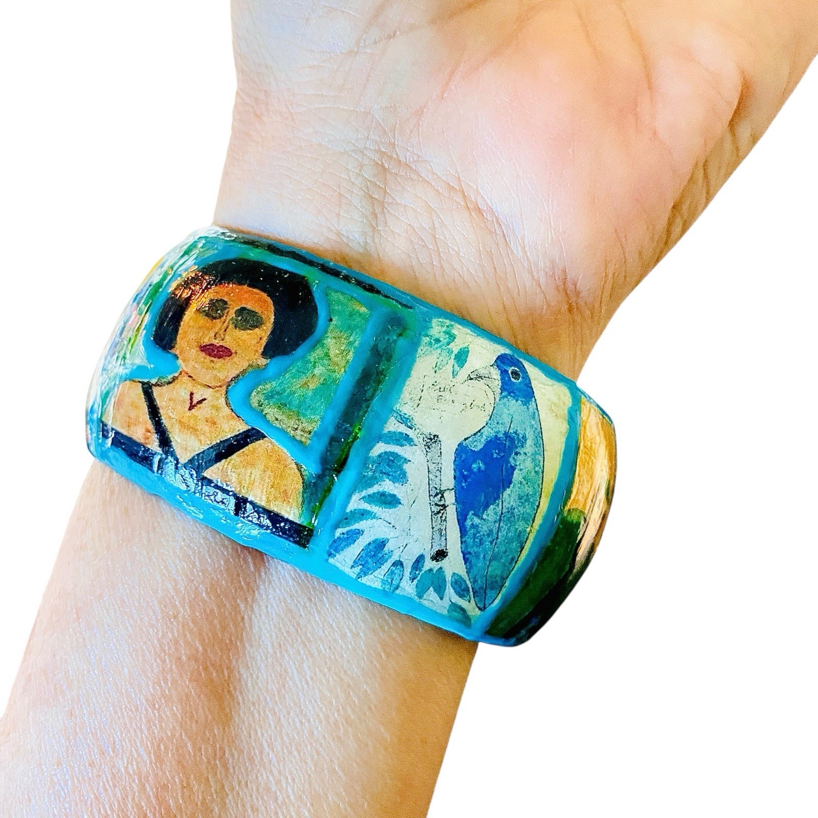 Handmade Artist L.eeGodie By Julie Decoupage Bangle Bracelet