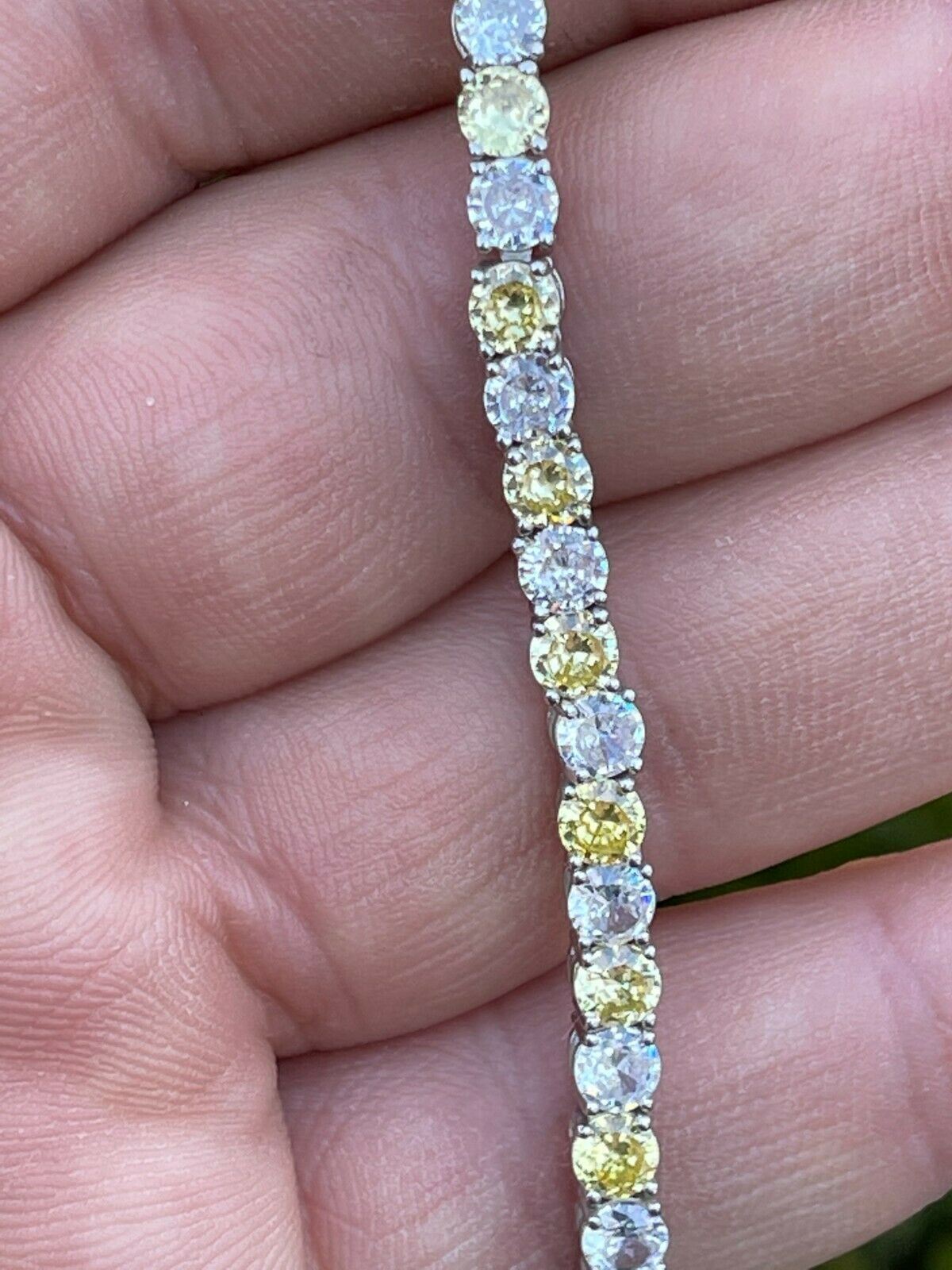 Tennis Bracelet SOLID 925 Sterling Silver Single Row Yellow Stone CZ Iced