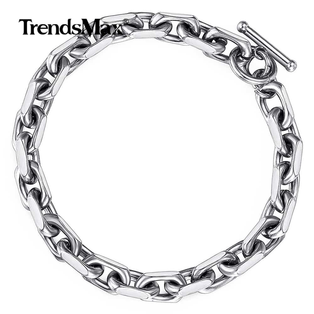 9mm 7-9″ Silver Stainless Steel Cable Link Bracelet Men Boys Chain TOGGLE Clasp