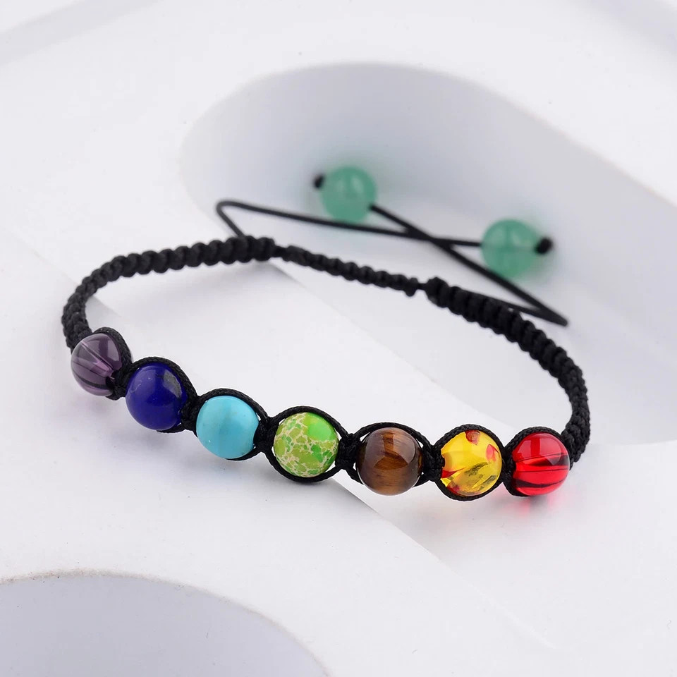 7 Chakra Healing Balance Beaded Bracelets Braided Stone Yoga Reiki Prayer Bangle