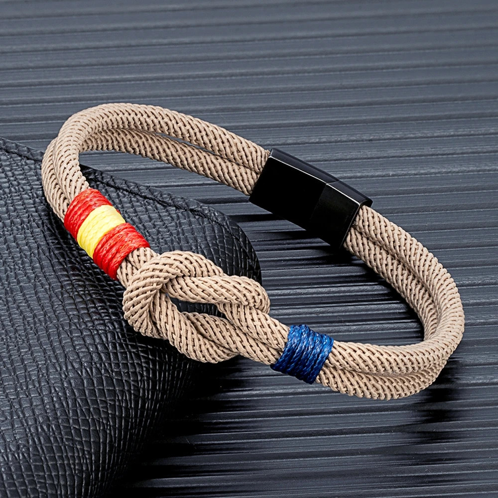 Fashion Men Women Spain Flag Double Strand Nautical Rope Bracelet Brushed