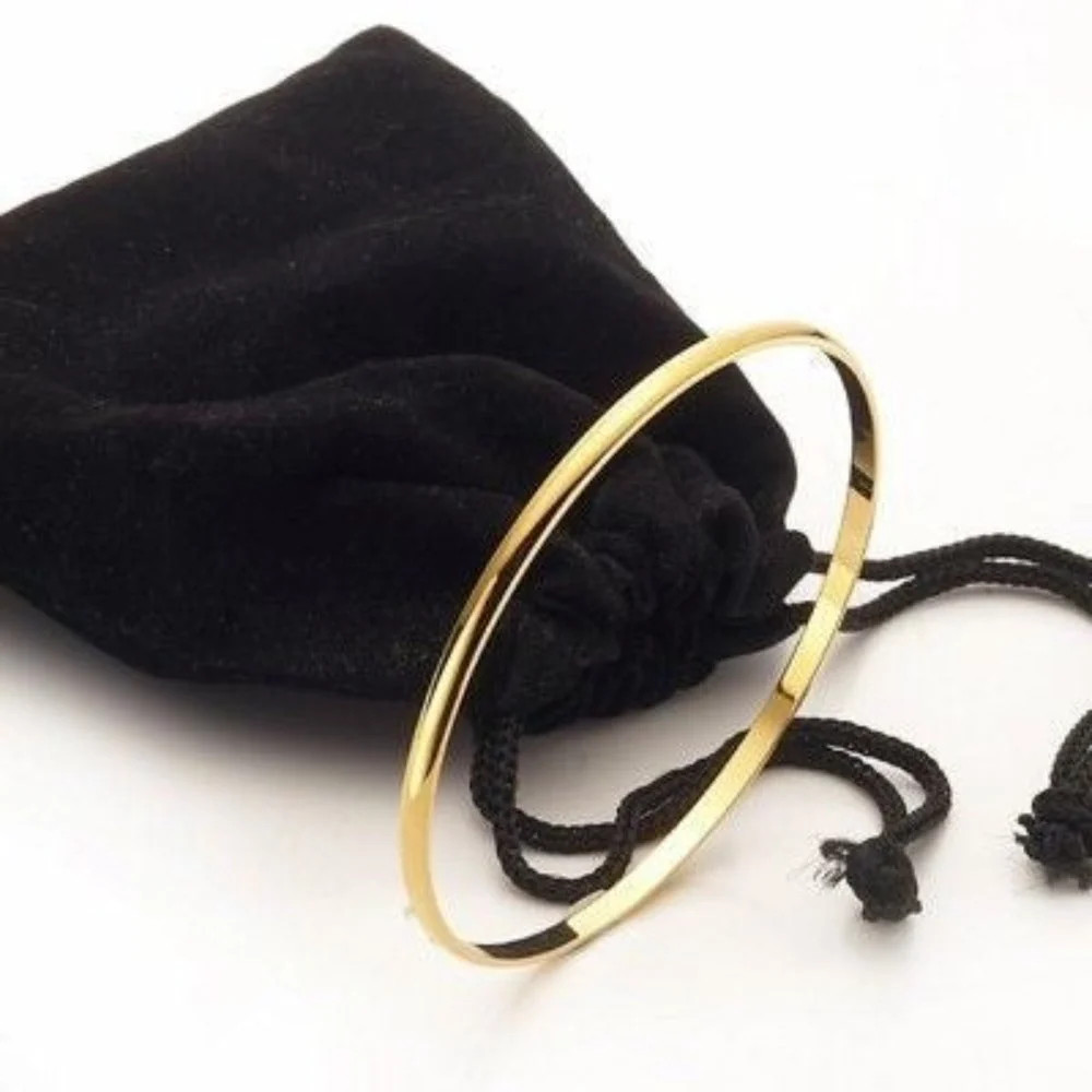 18ct Heavy Yellow Gold Plated Plain 3mm Bangle – USA Made