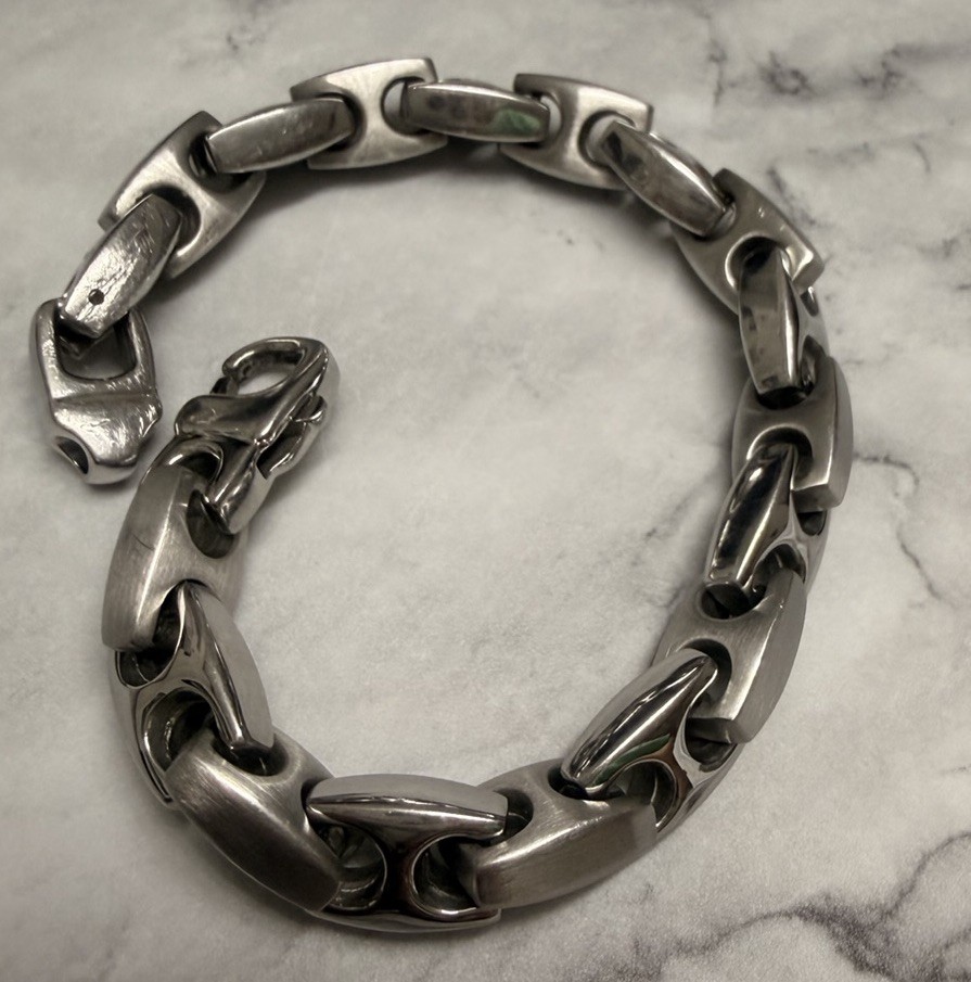 Stainless Steel Silver Tone Bar Link Chain Bracelet Lobster Clasp No Stone