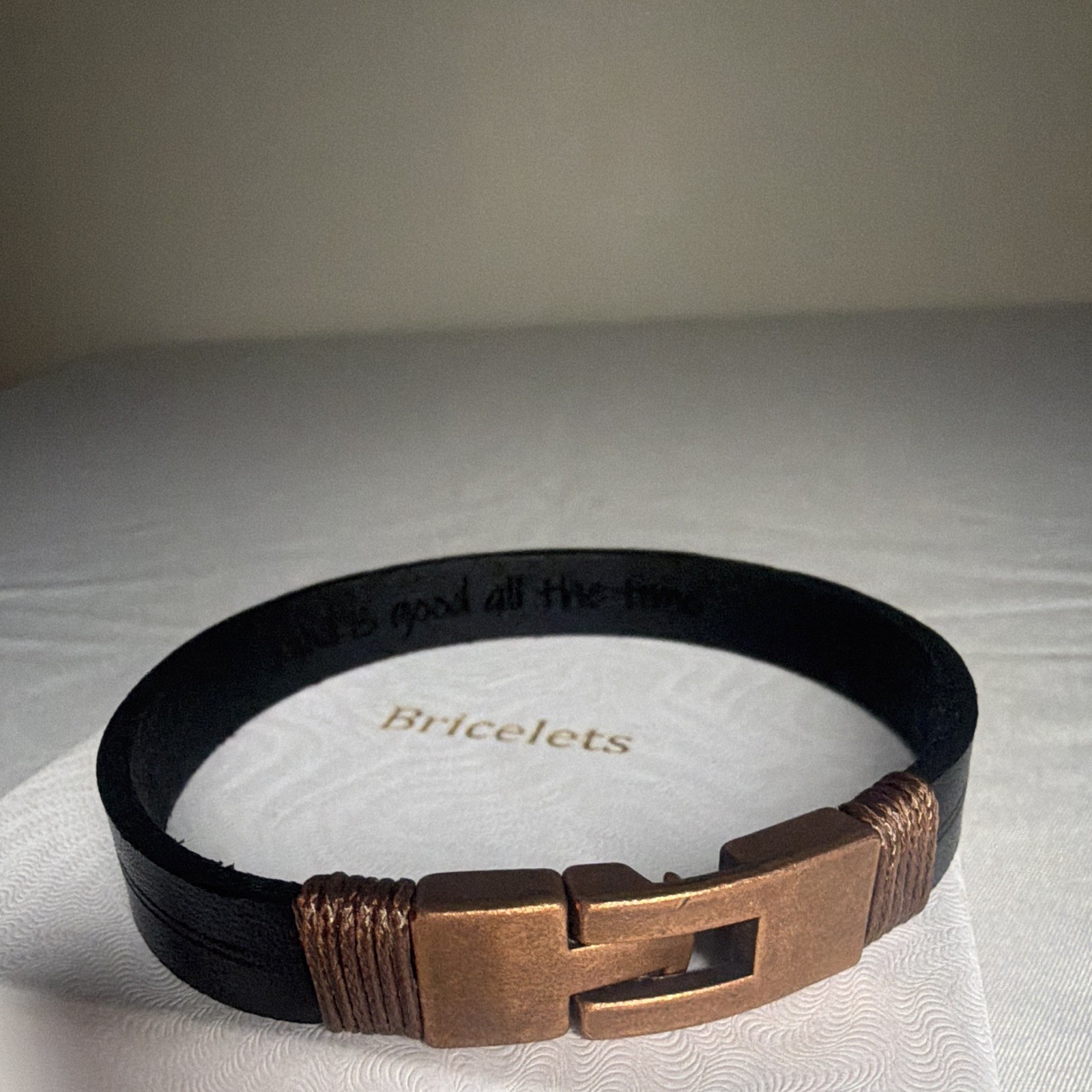 Bricelets Handmade Leather Mens bracelet with cross, 12 in wrist