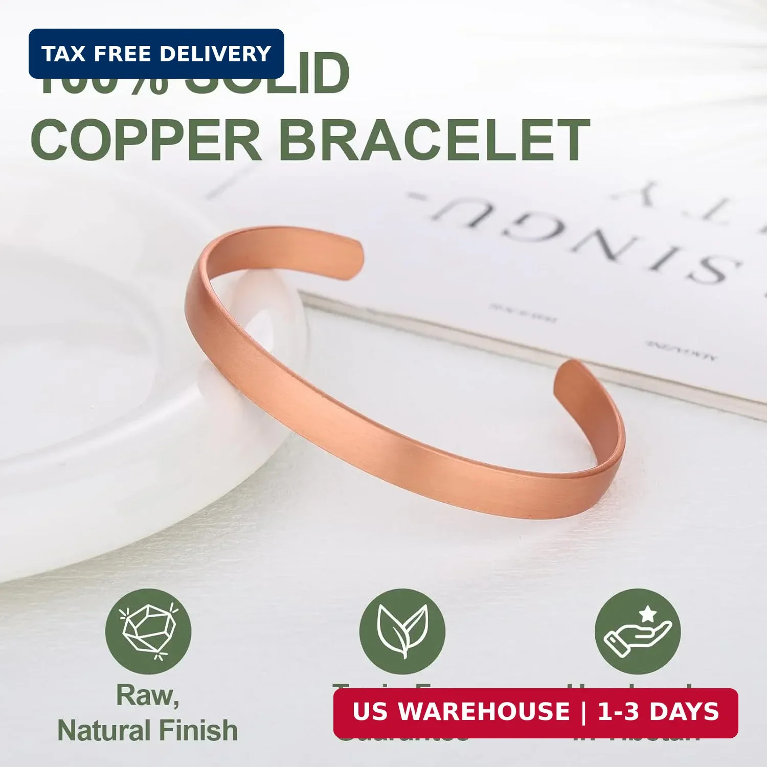 Pure Copper Bracelet and Ring Set – Copper Bracelet for Men & Women – 100% Solid