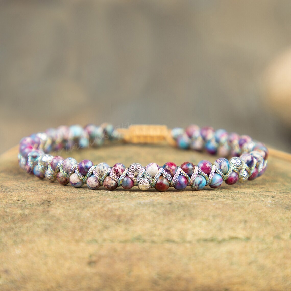 Natural Purple Stone Beaded Bracelet Healing Gemstone Bracelet Boho Style