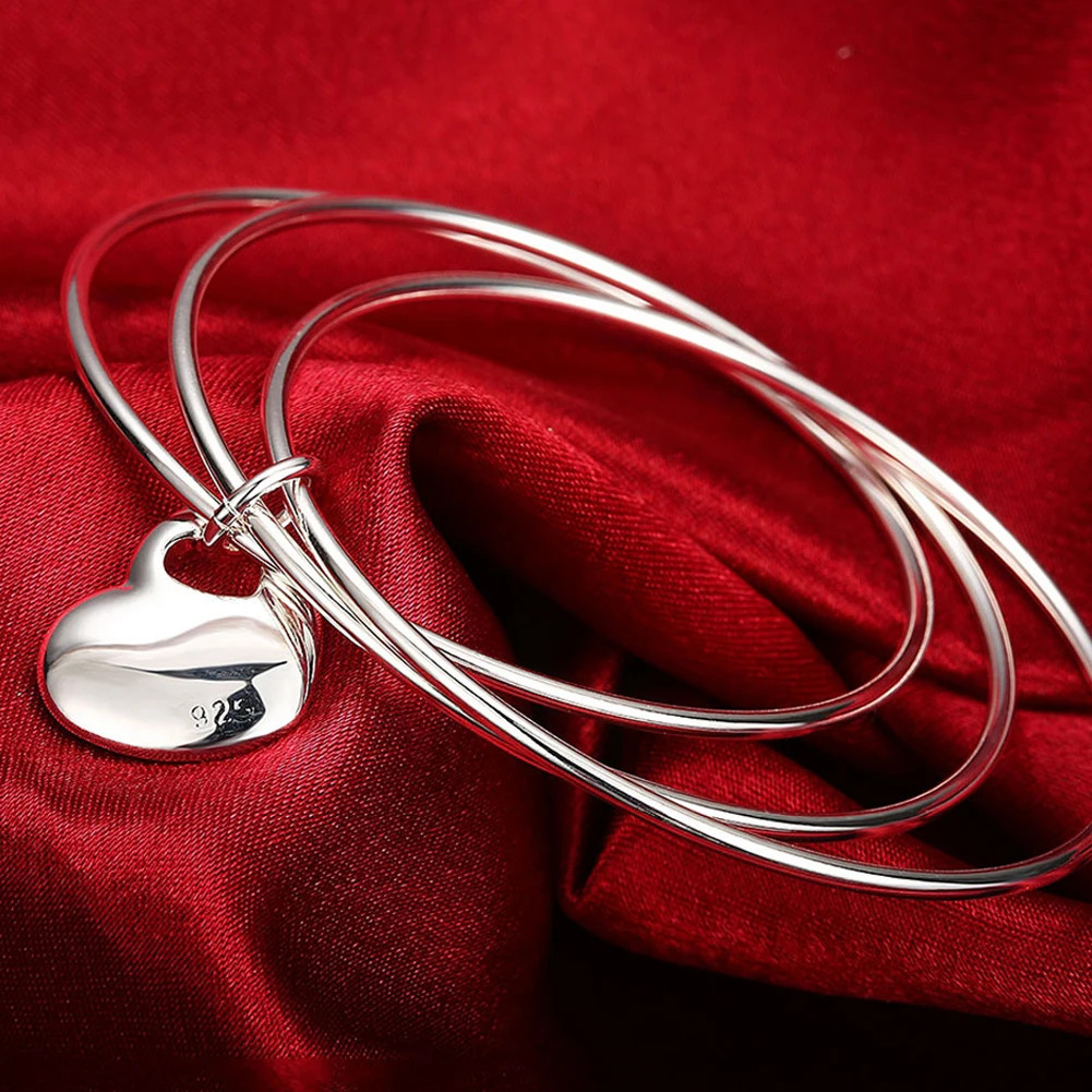 925 Sterling Silver Cuff Bangle Women Adjustable Round Layered Charm Jewelry