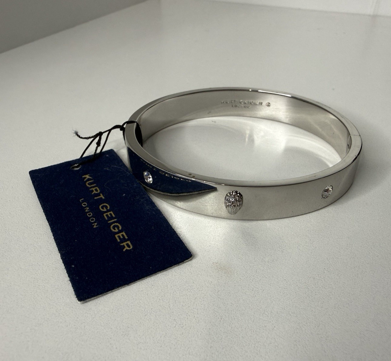 Kurt Geiger Silver Tone Hinged Bangle Bracelet Crystal 548586RH0030