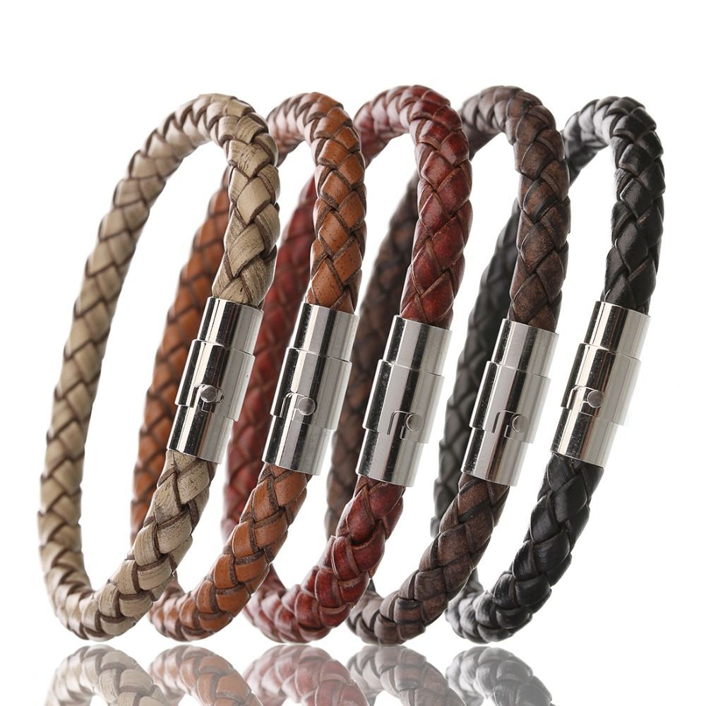 Men Braided Leather Bracelet Magnetic Clasp Bangle Male Handmade Bracelets 1Pc