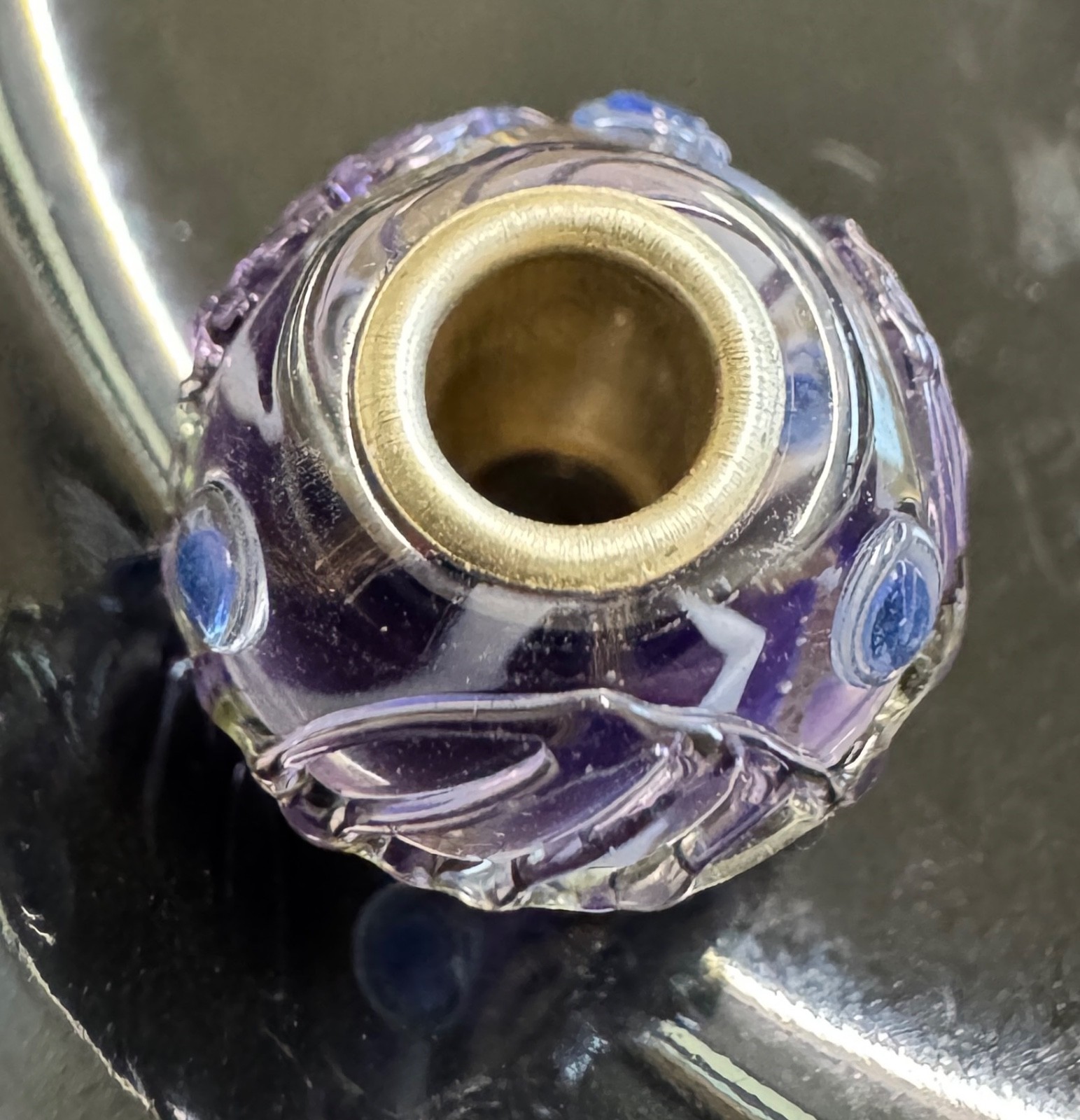 Trollbeads Sterling silver PURPLE BASE SPARKLY TEXTURED MINI BARREL