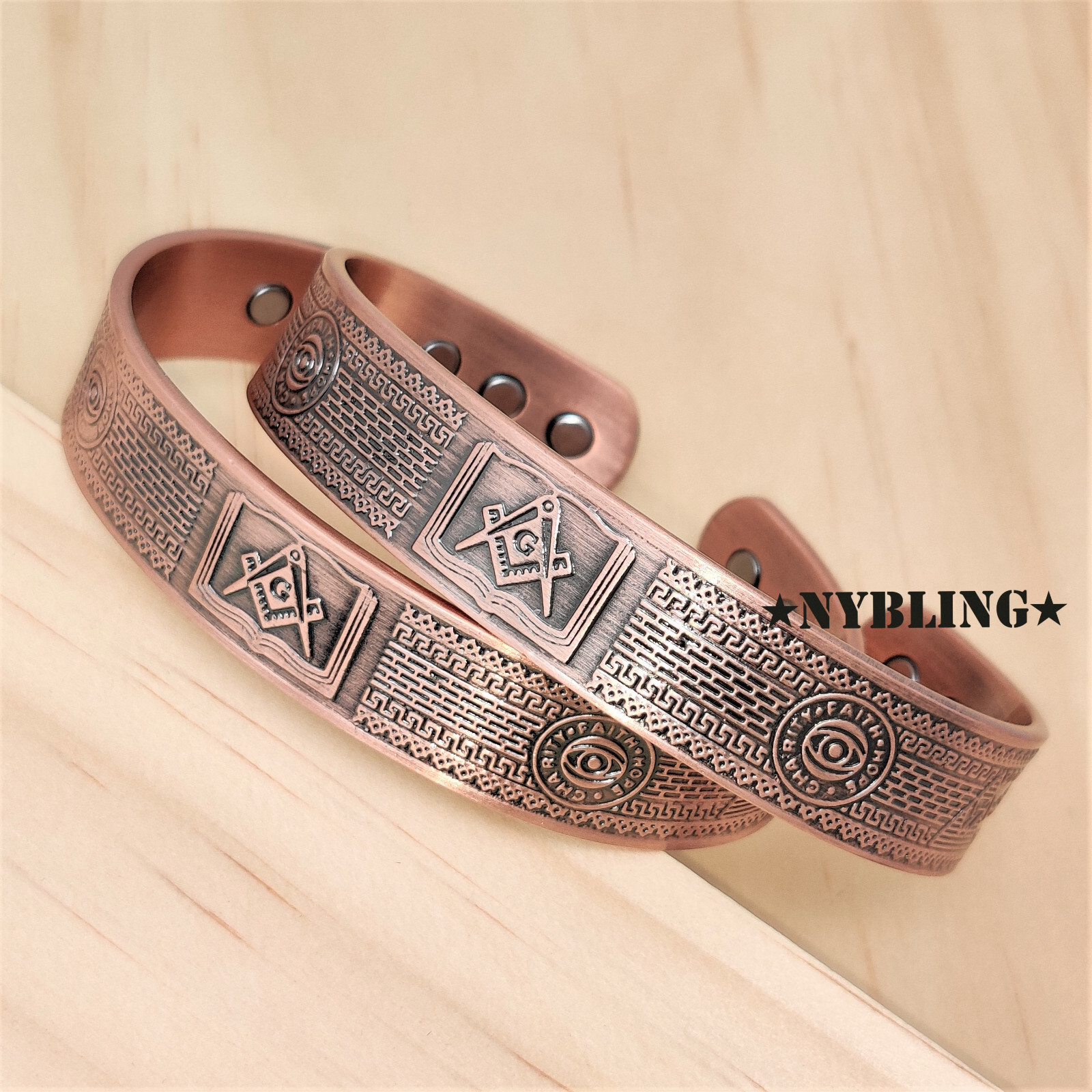 PURE Magnetic Copper Bracelet Arthritis Pain Therapy Cuff Free Mason 15MM Bangle
