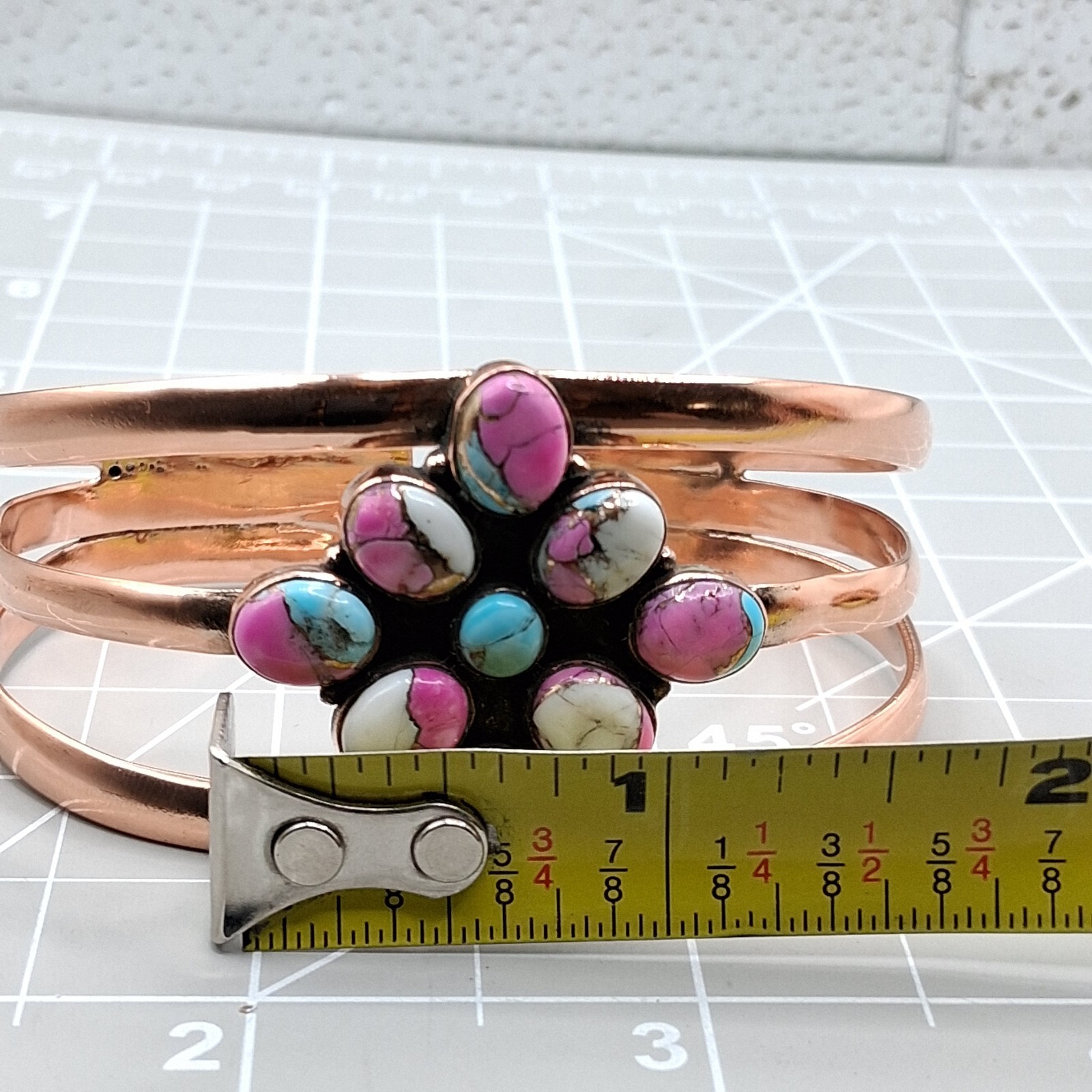 Cotton Candy Turquoise Copper Cuff Bracelet Pink Blue Cluster Boho Southwestern