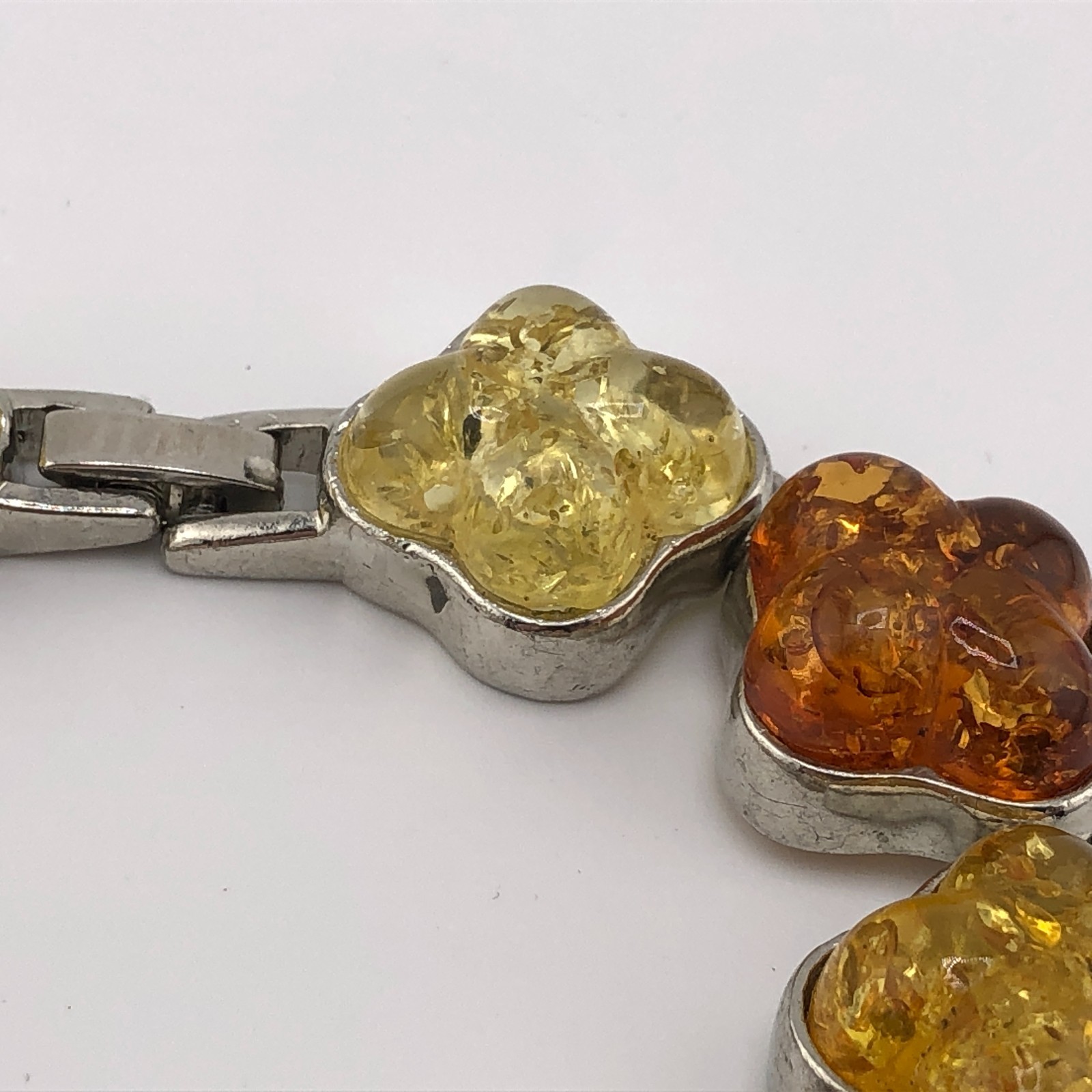 Amber Tone Link Bracelet Yellow, Orange, Brown & Silver Tone Chunky Links Retro