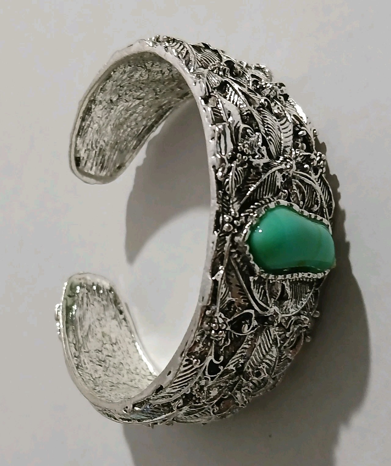 Contemporary Cuff Bracelet Resin Blue Green Bezel Cabochon