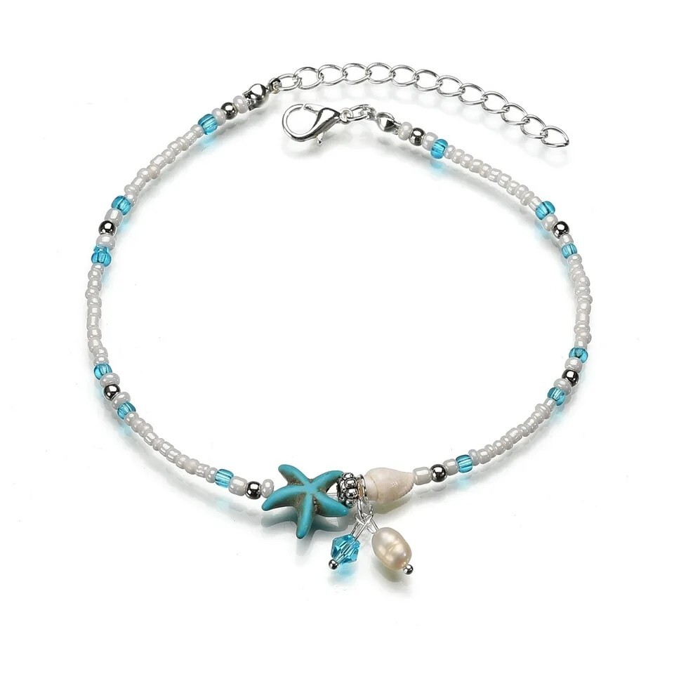 New Fashion Bohemian Imitation Pearls Starfish Charms Anklets For Women Summer