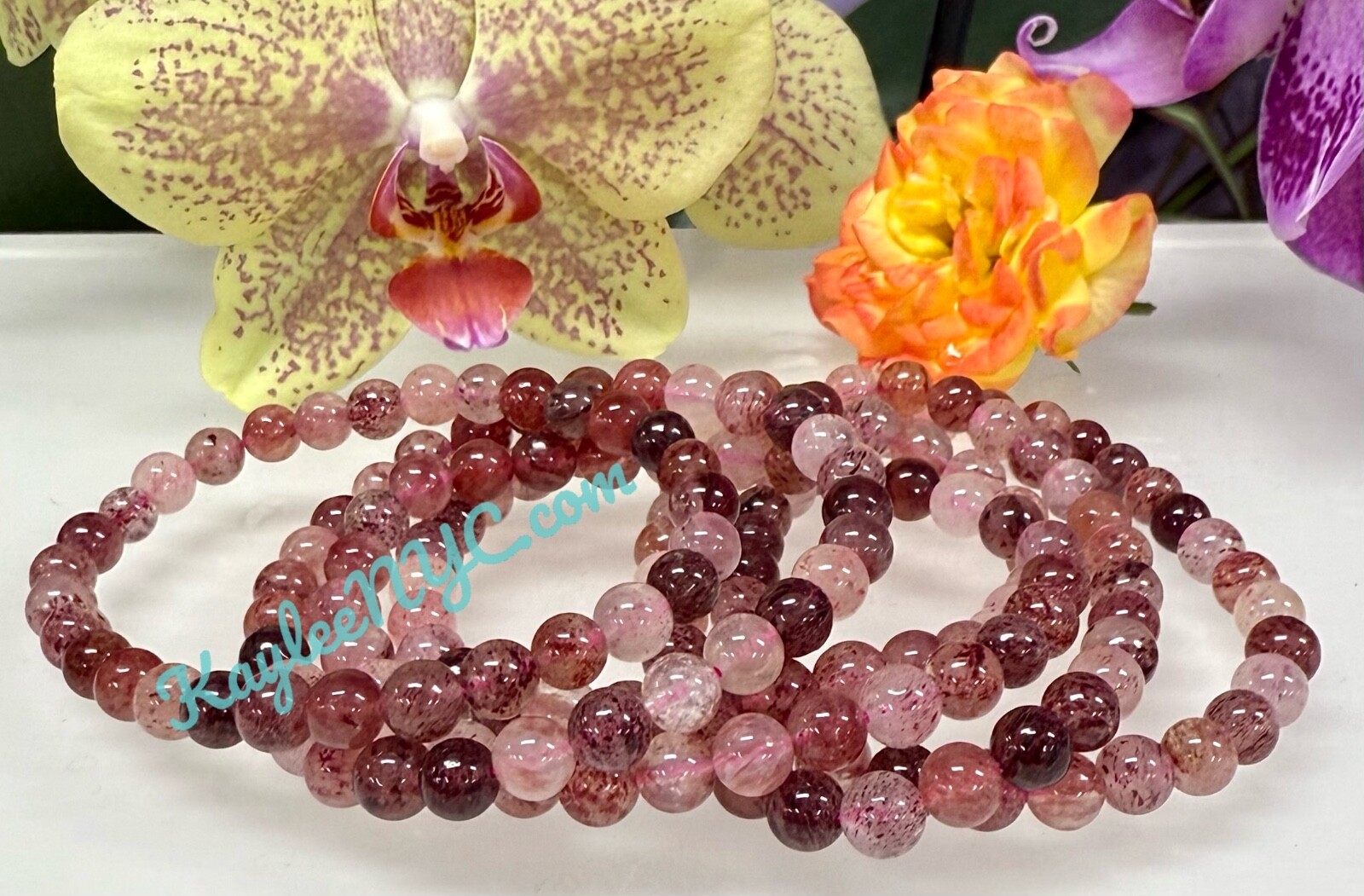 Wholesale Lot 6 Pcs Strawberry Quartz 6mm 7.5” Crystal Healing Stretch Bracelet