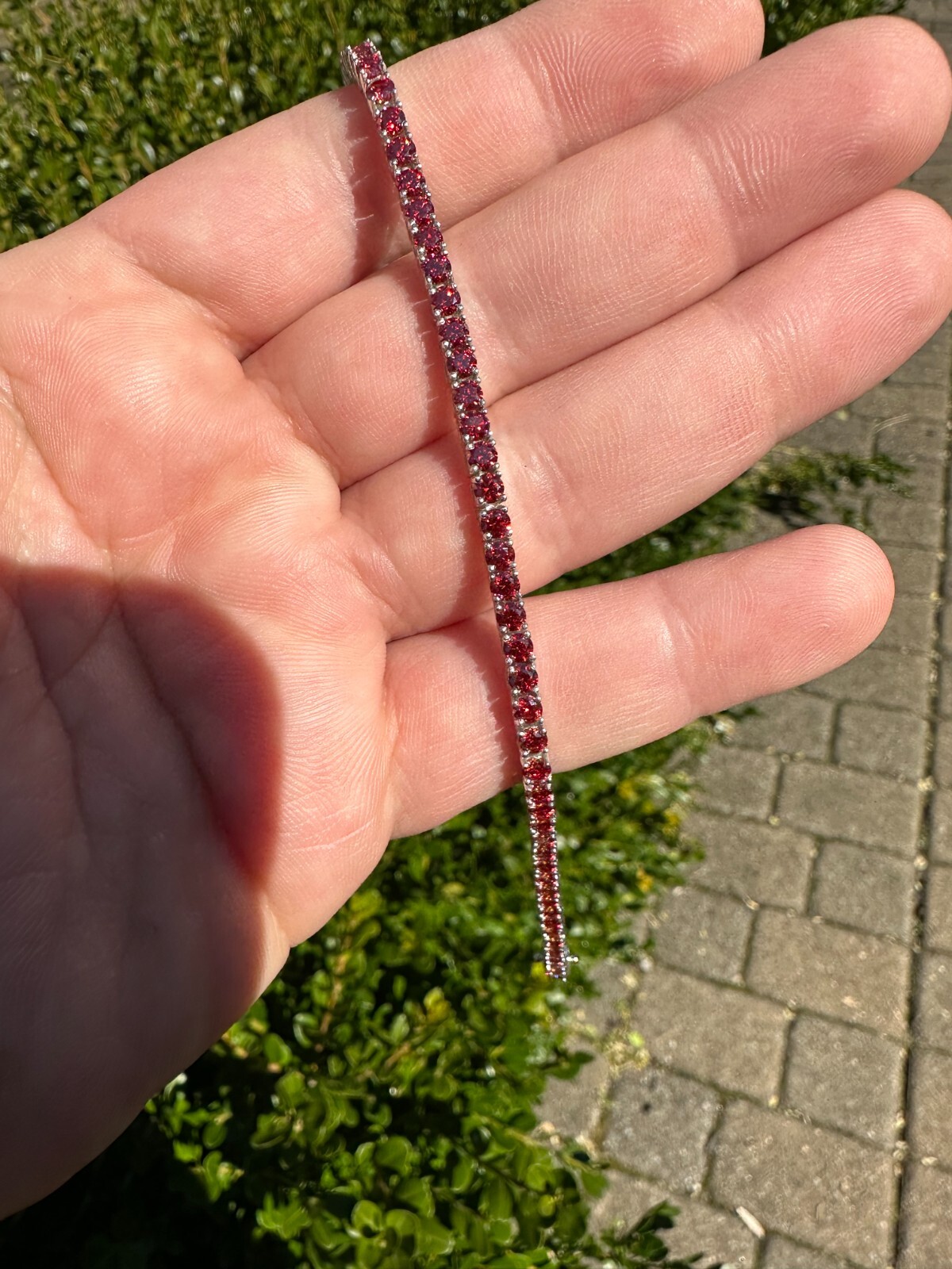 Real Iced Ruby Red MOISSANITE 3mm Tennis Bracelet 925 Silver Passes Tester