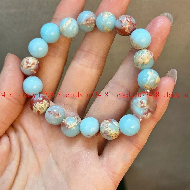 Beautiful 10mm Blue Shoushan Stone Round Gemstone Beads Bracelet 7-9″