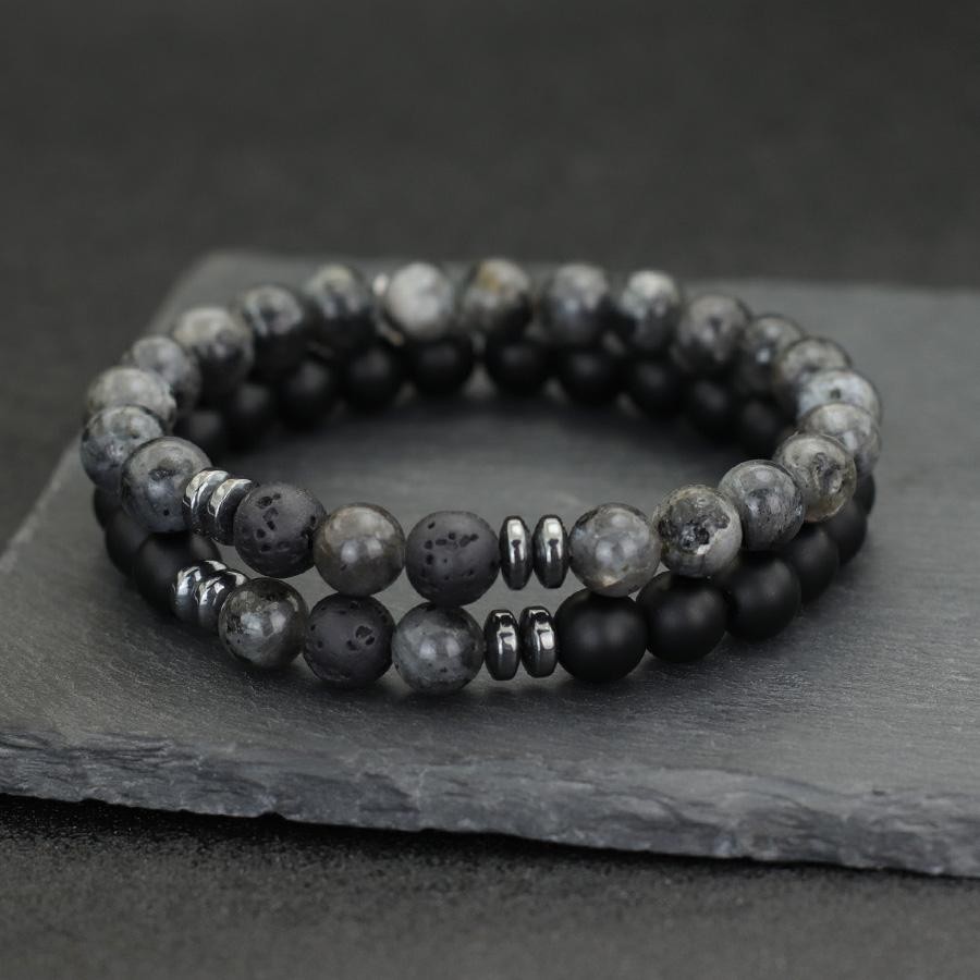 Men Beaded Bracelet Set 8mm Tiger Eye Malachite Obsidian Stone