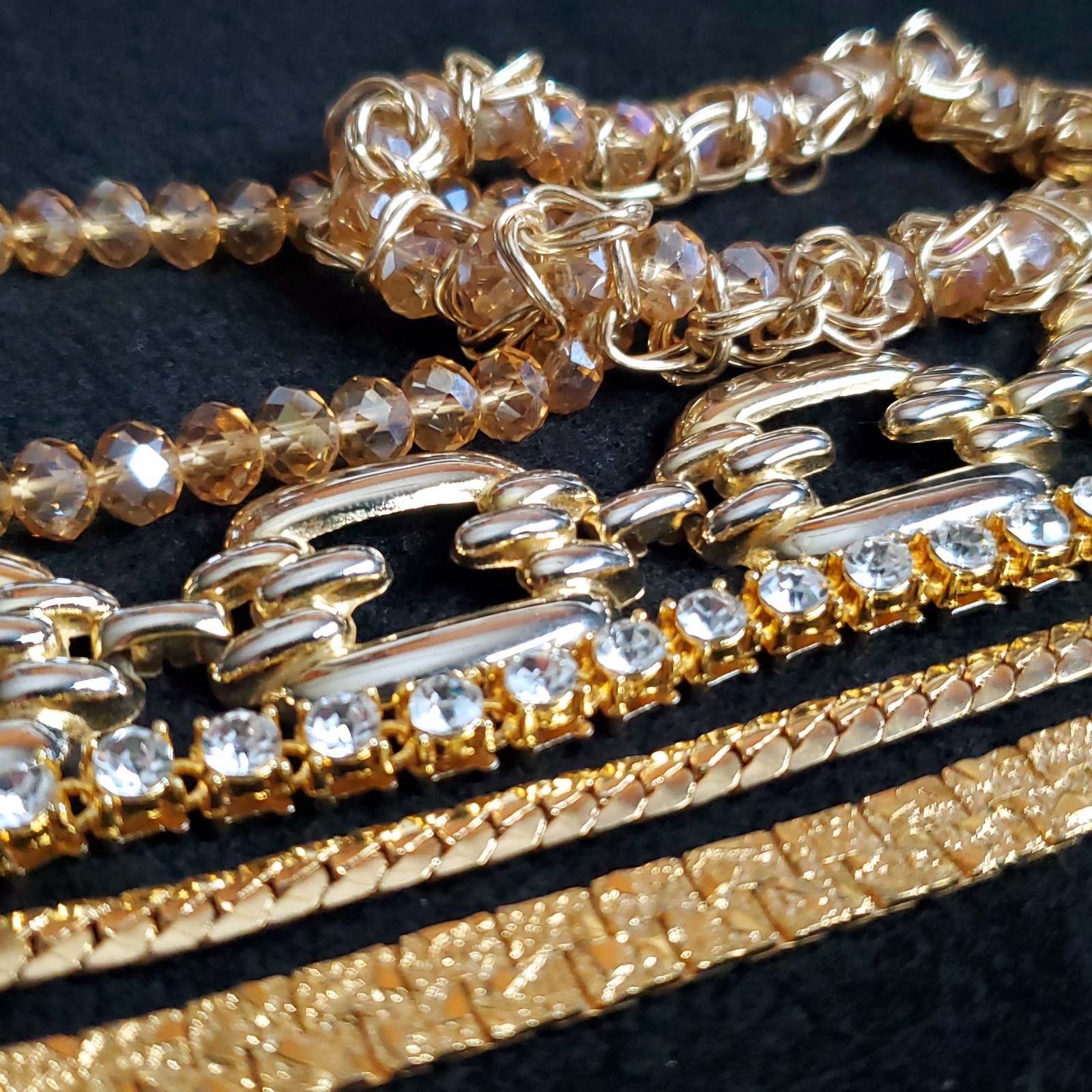 Gold Tone Bracelet Lot of 6 Chain Rhinestone Beaded 7.5-8″ Vintage Modern