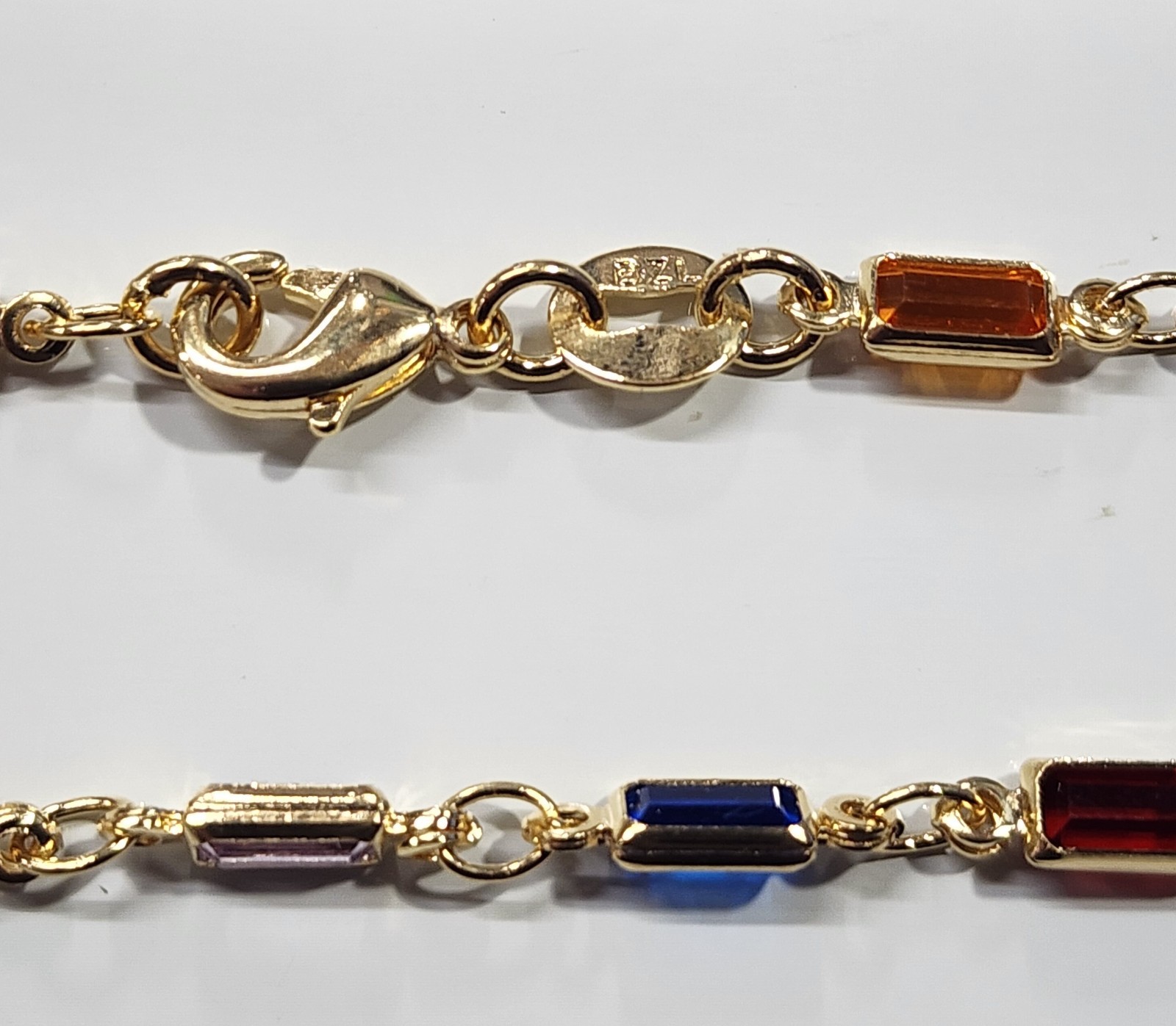 18k Gold Filled Thin Rectangle Bracelet Dark Multi Color Stones 7.5 inch Long