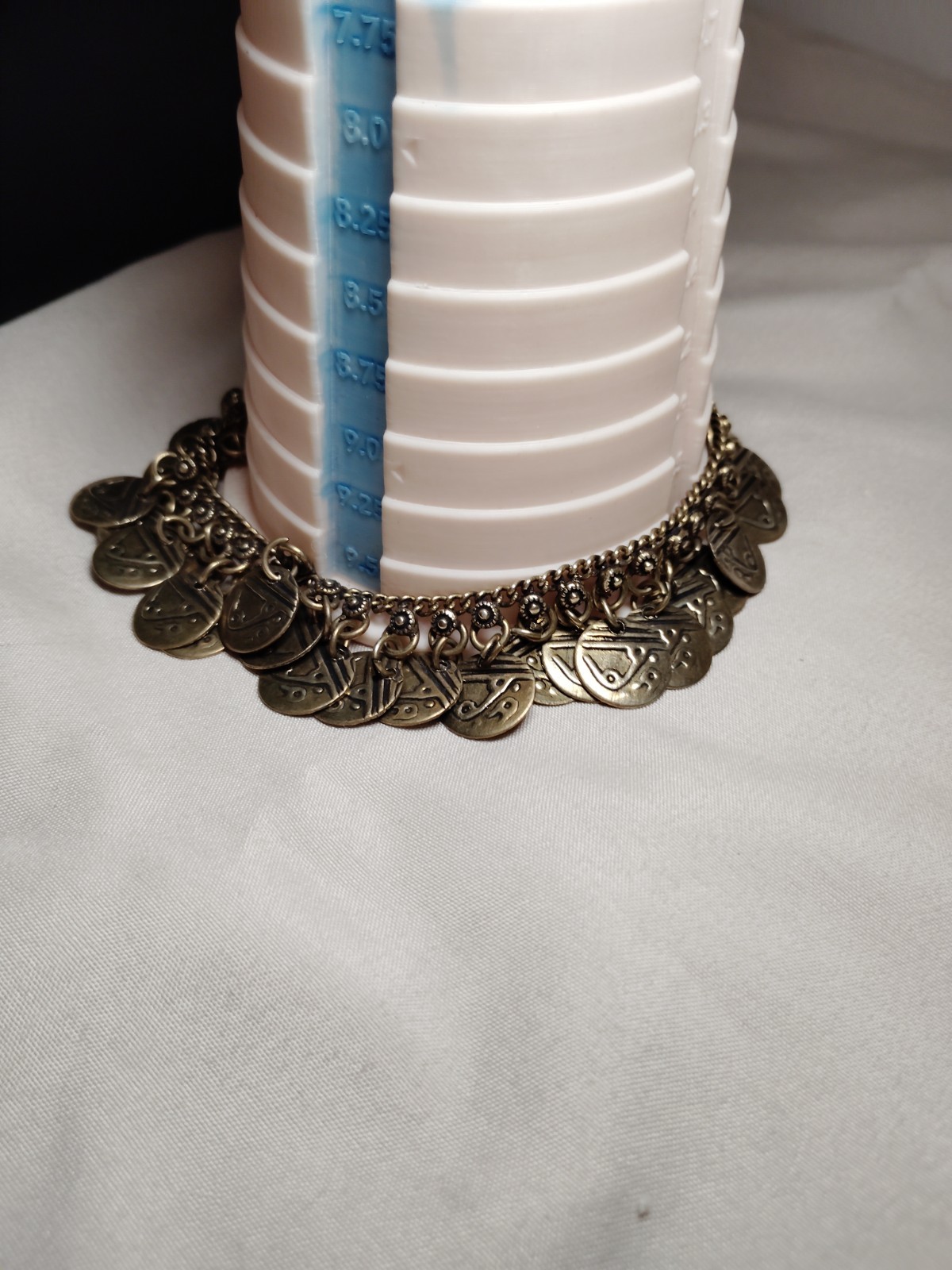 Signed Silver Tone Heart Dangle Coin Disc Charm Link Anklet 7.75″