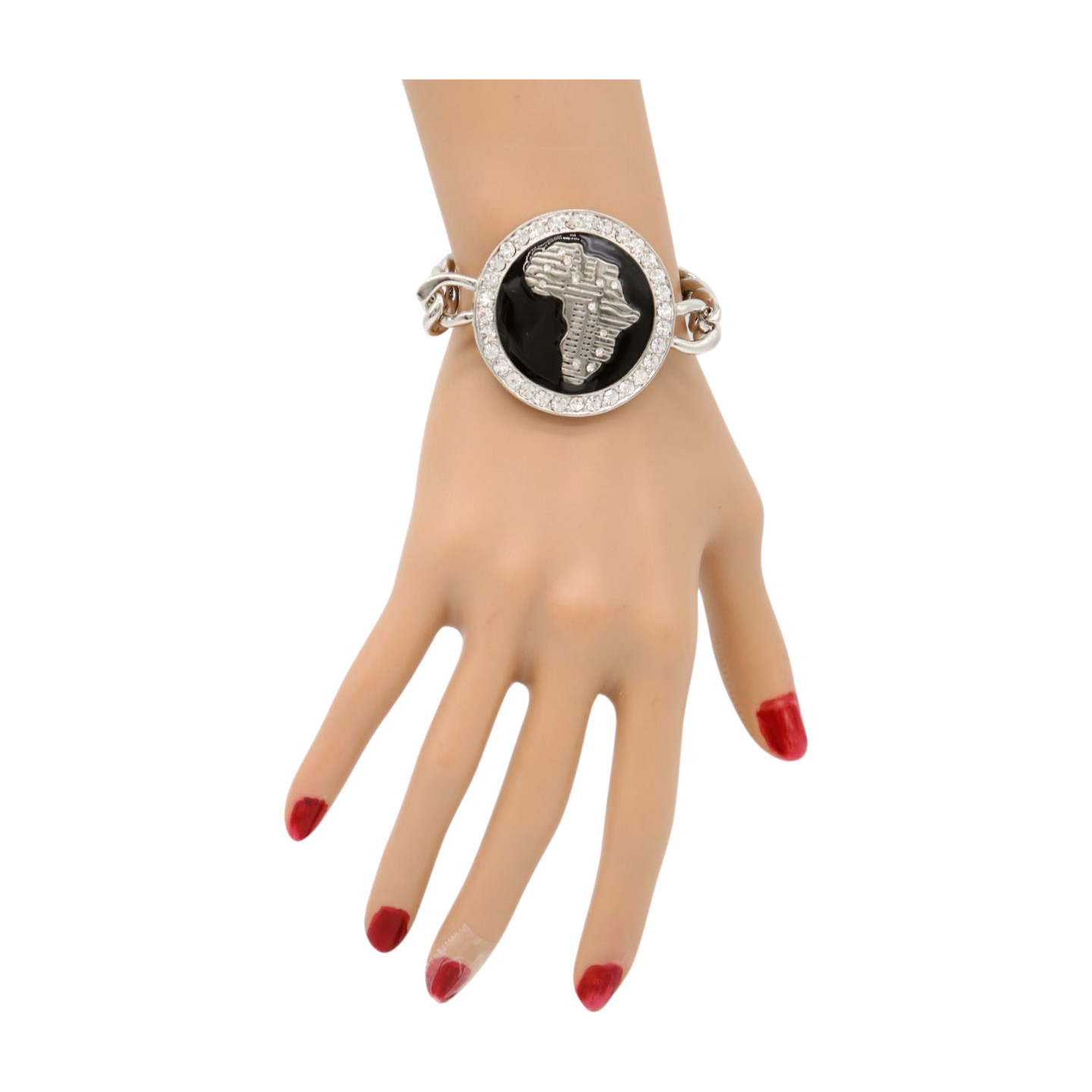Women Silver Metal Chain Bracelet Africa Continent Bling Charm Adjustable Size