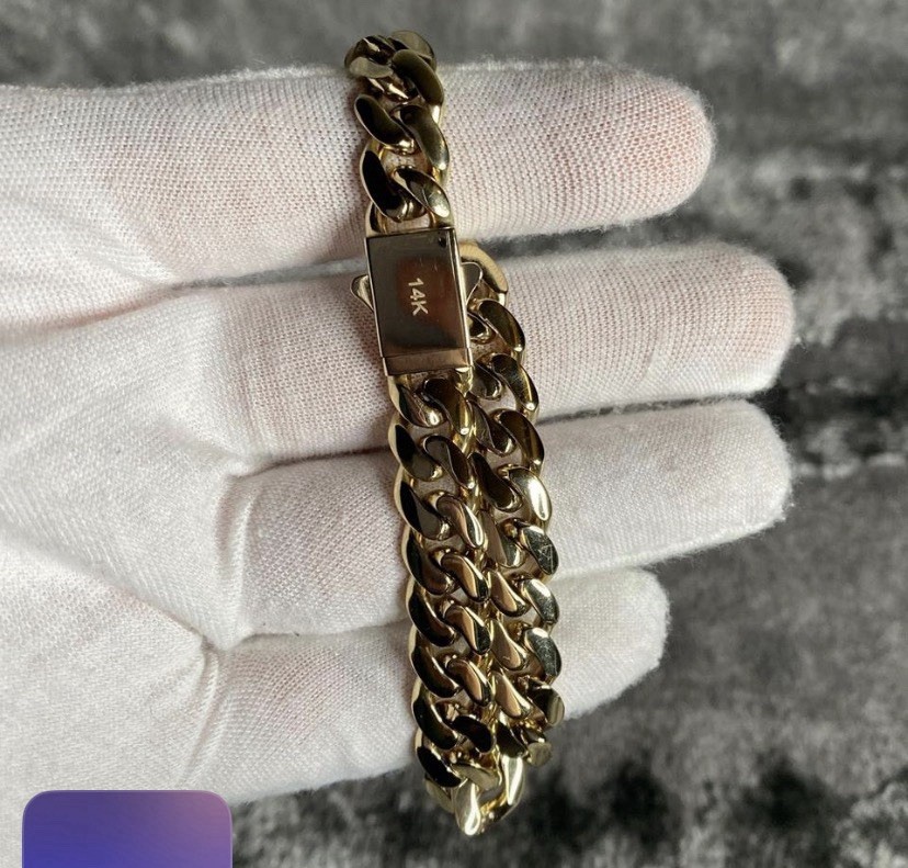 14k Yellow Gold Cuban Link Bracelet, Box Clasp Closure, Gold Color