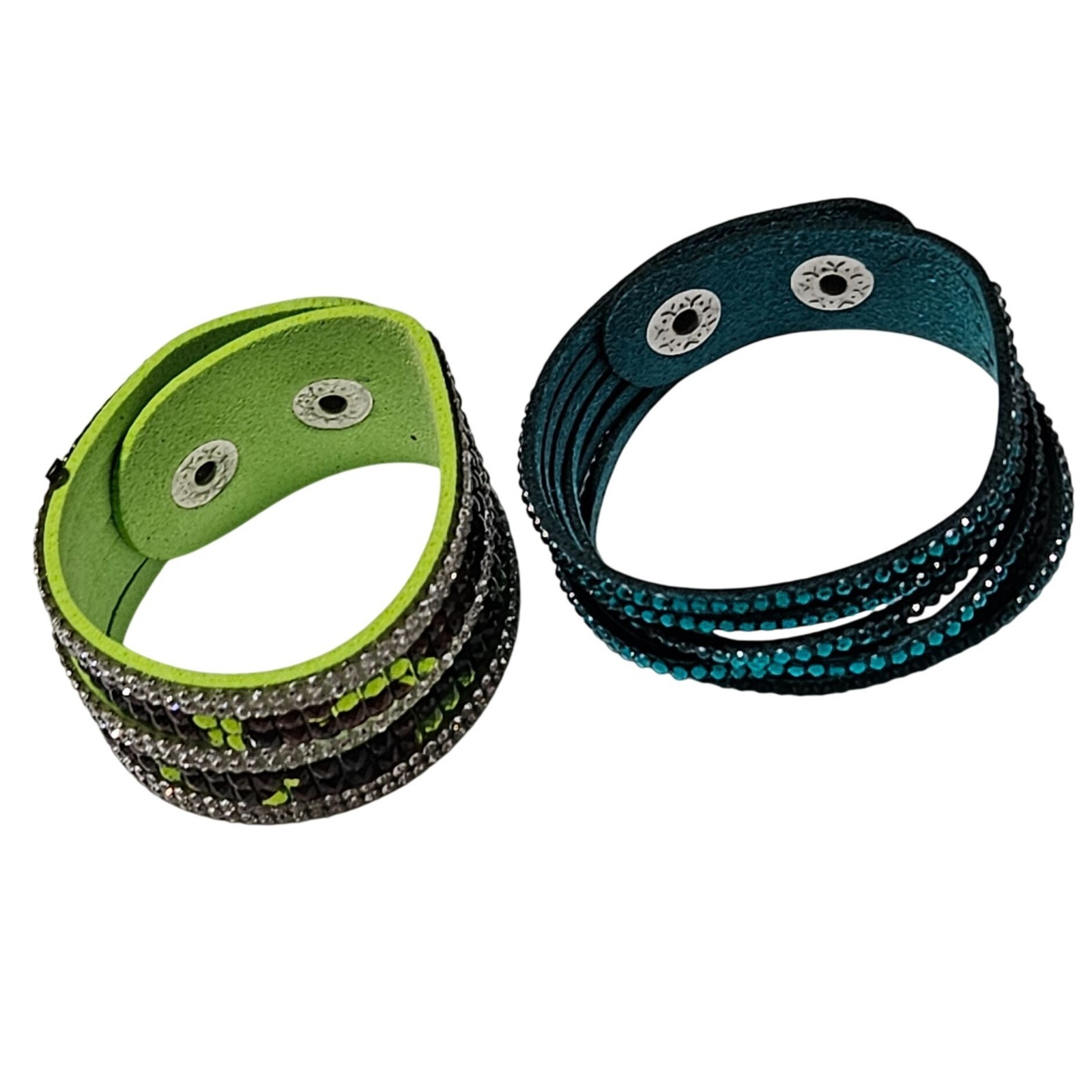 Retro Rhinestone Embellished Faux Leather Wrap Bracelets Set of 2 Jewelry Women