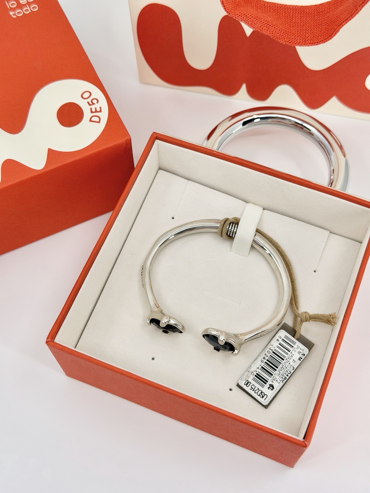 UNOde50 Ser Deslumbrante Open Bangle Bracelet Black Crystal Silver Plated NWT